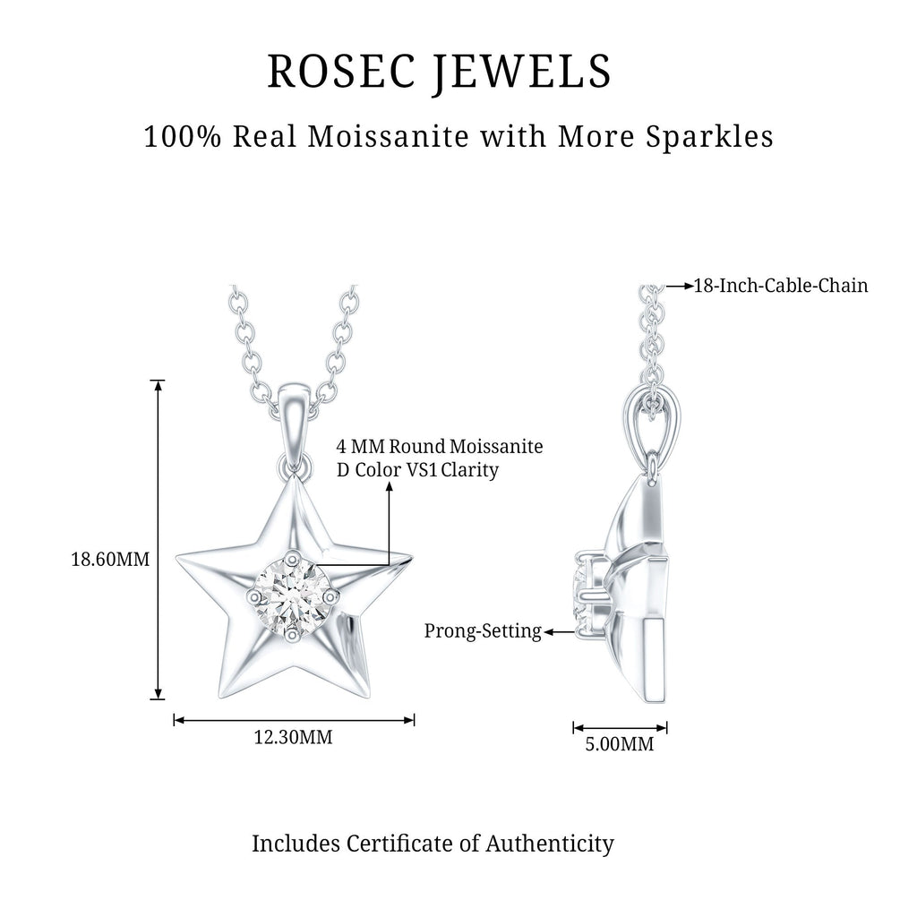 Certified Moissanite Star Pendant Necklace with Chain