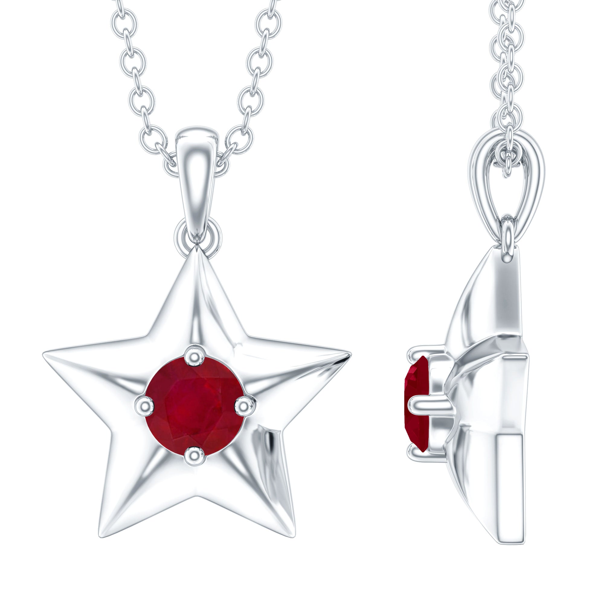 Genuine Ruby Star Pendant for Women