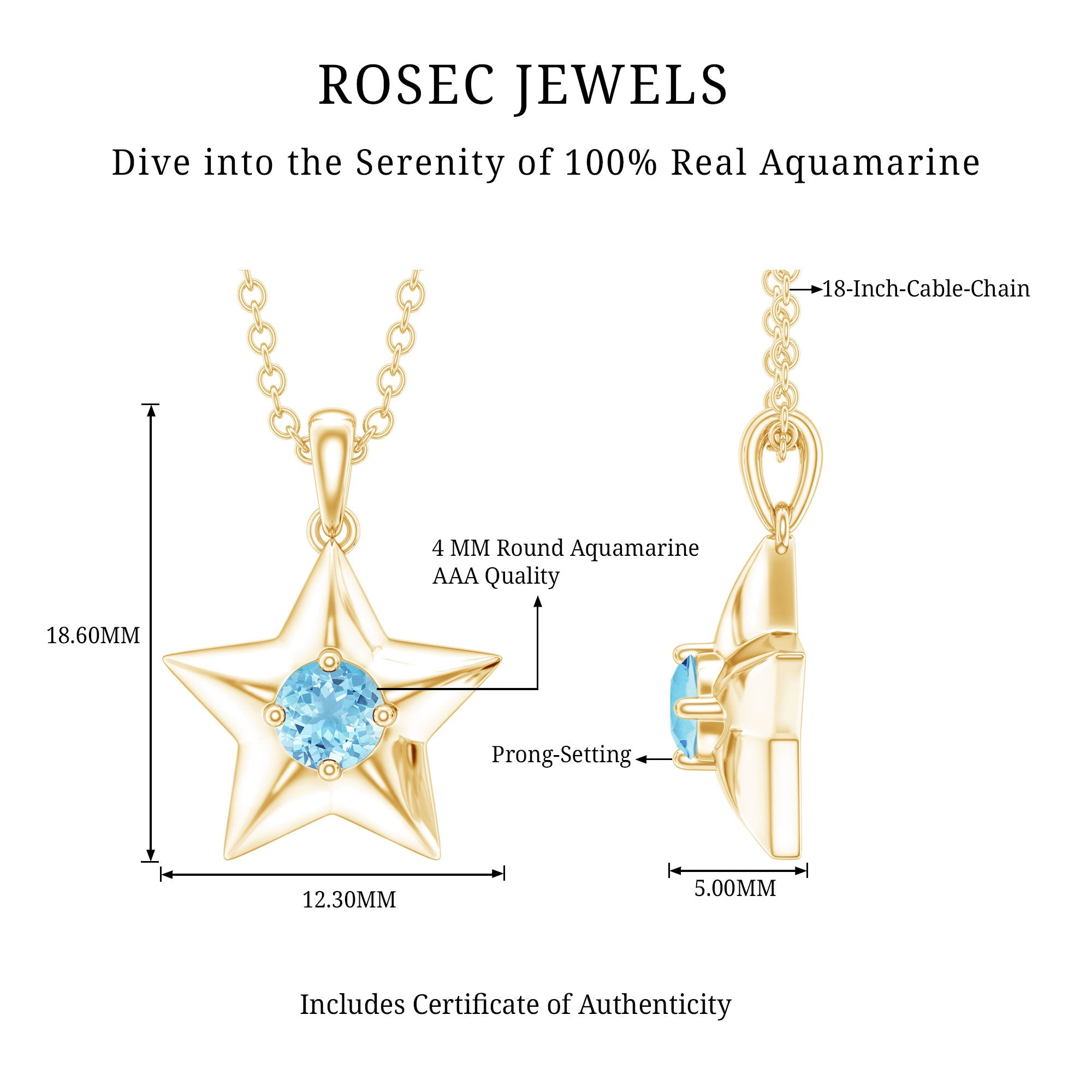 Natural Aquamarine Star of David Necklace for Women