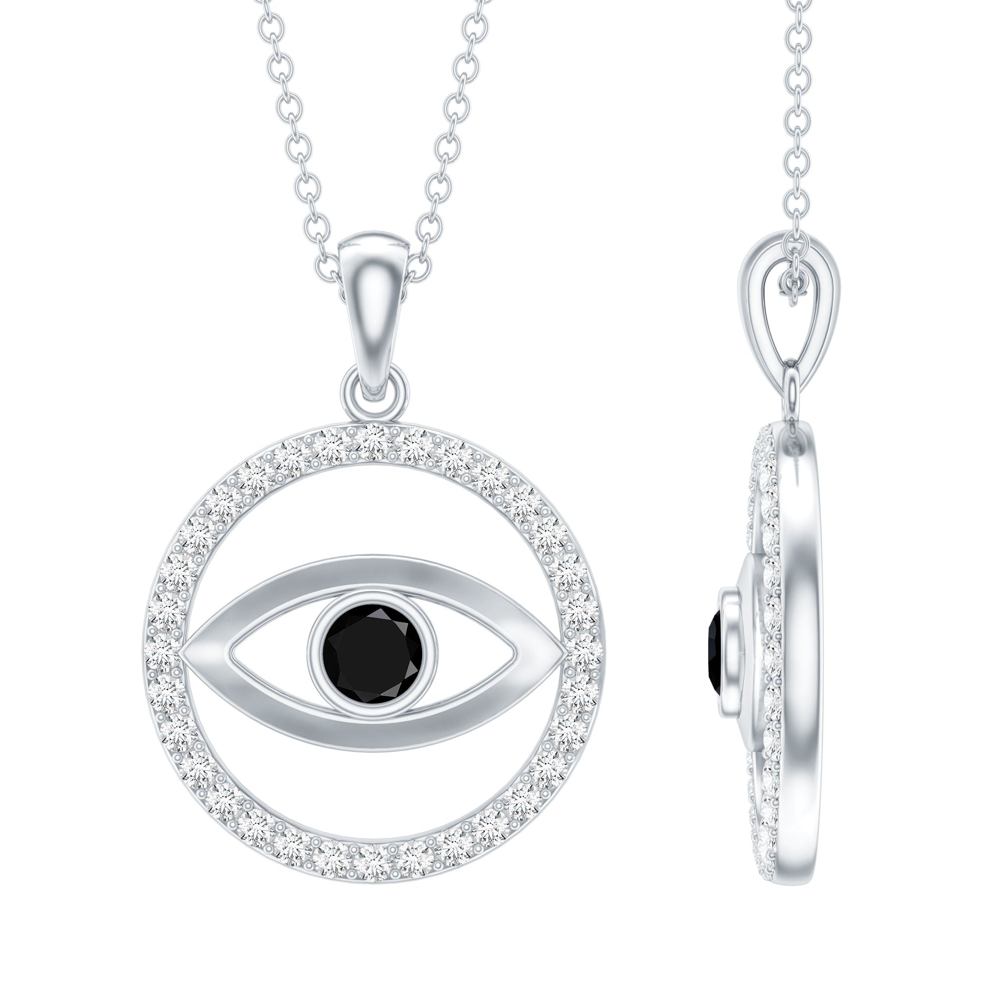 Black Spinel Evil Eye Pendant with Diamond Eternity