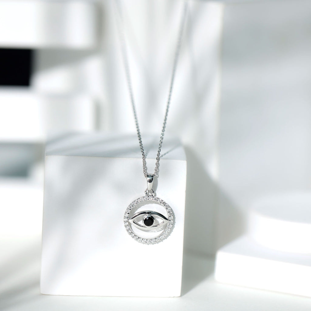 Black Spinel Evil Eye Pendant with Diamond Eternity