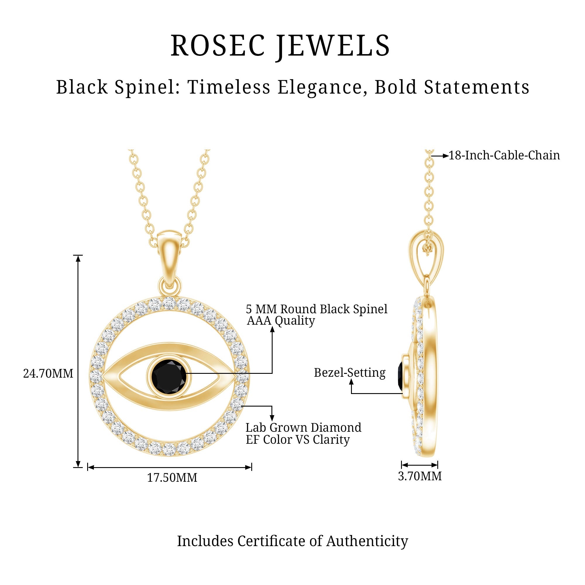 Black Spinel Evil Eye Pendant with Diamond Eternity