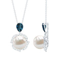 8 Carat Freshwater Pearl Designer Bridal Necklace with London Blue Topaz