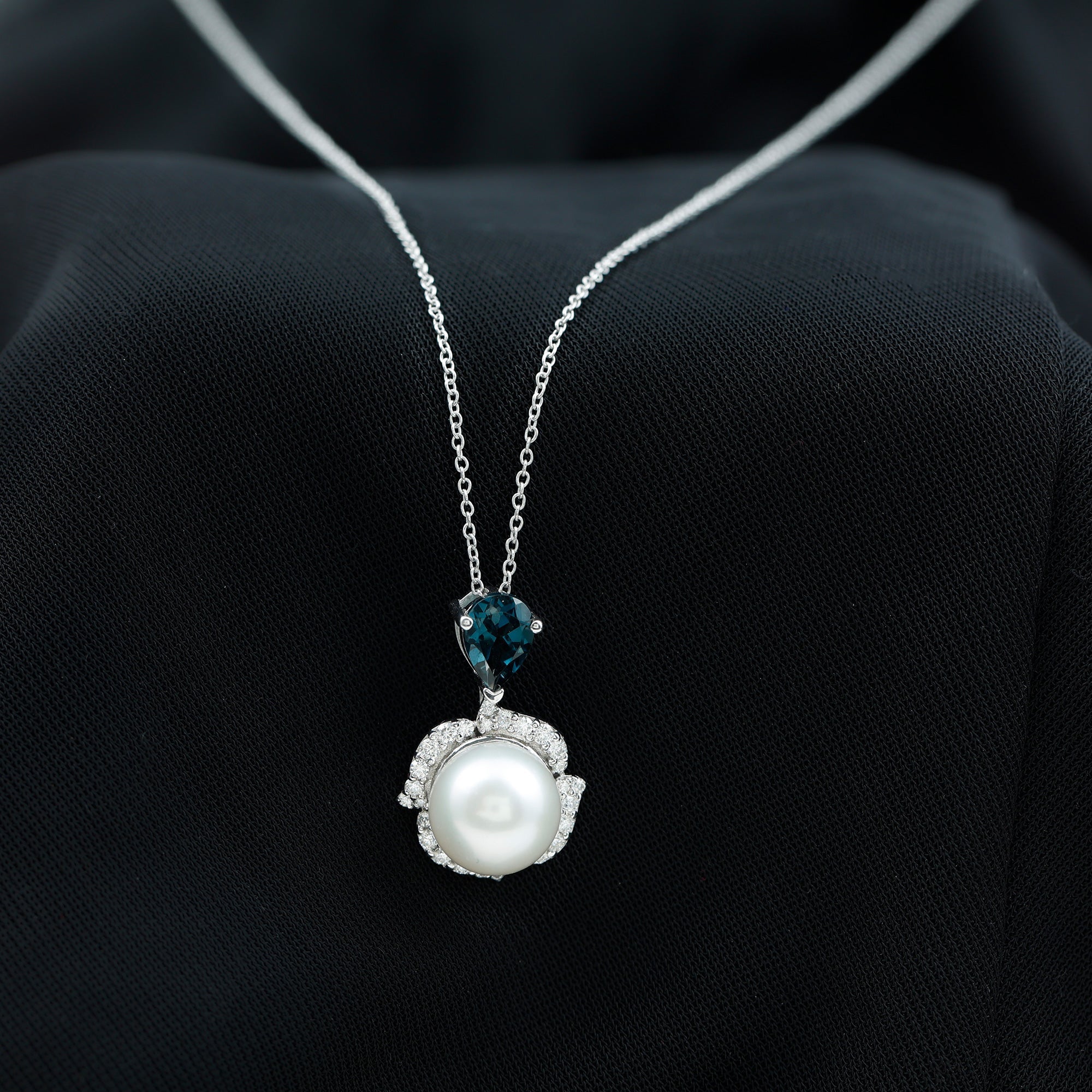 8 Carat Freshwater Pearl Designer Bridal Necklace with London Blue Topaz