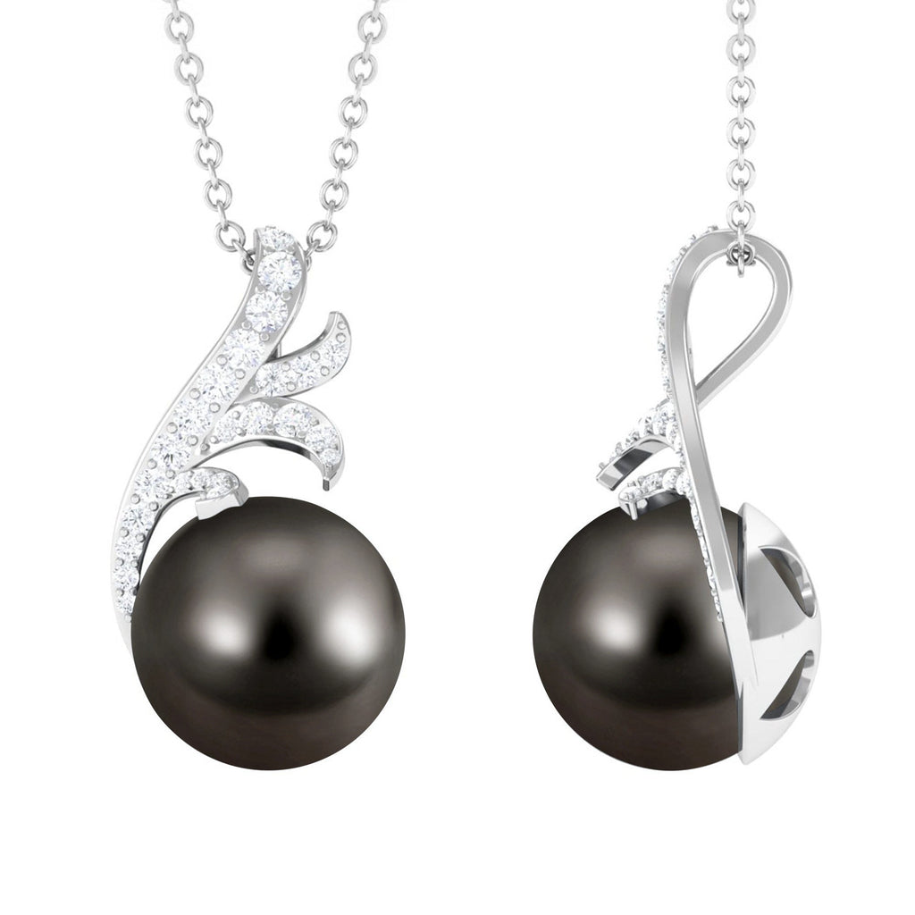 8 Carat Natural Tahitian Pearl Leaf Inspired Drop Pendant Necklace with Diamond