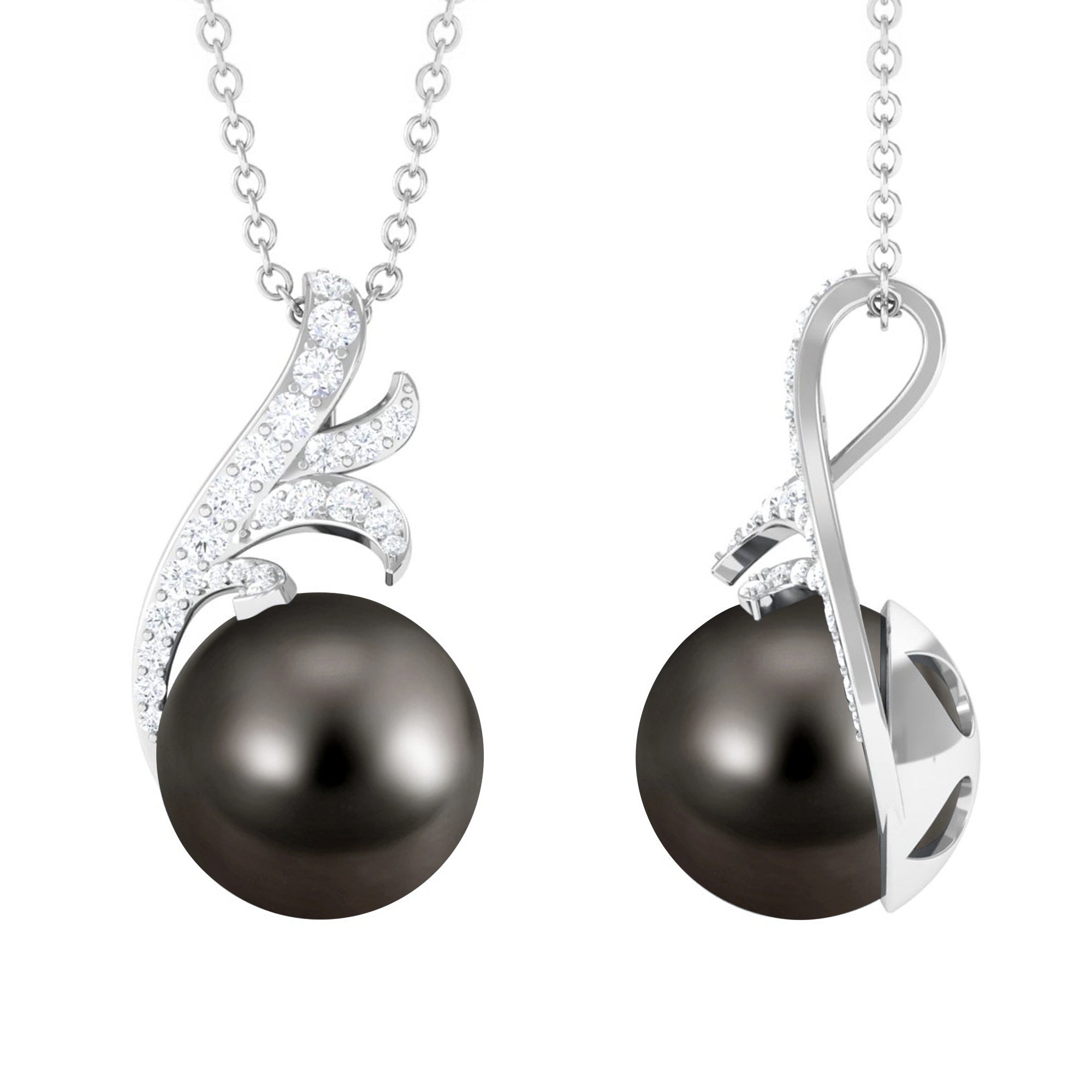 8 Carat Natural Tahitian Pearl Leaf Inspired Drop Pendant Necklace with Diamond