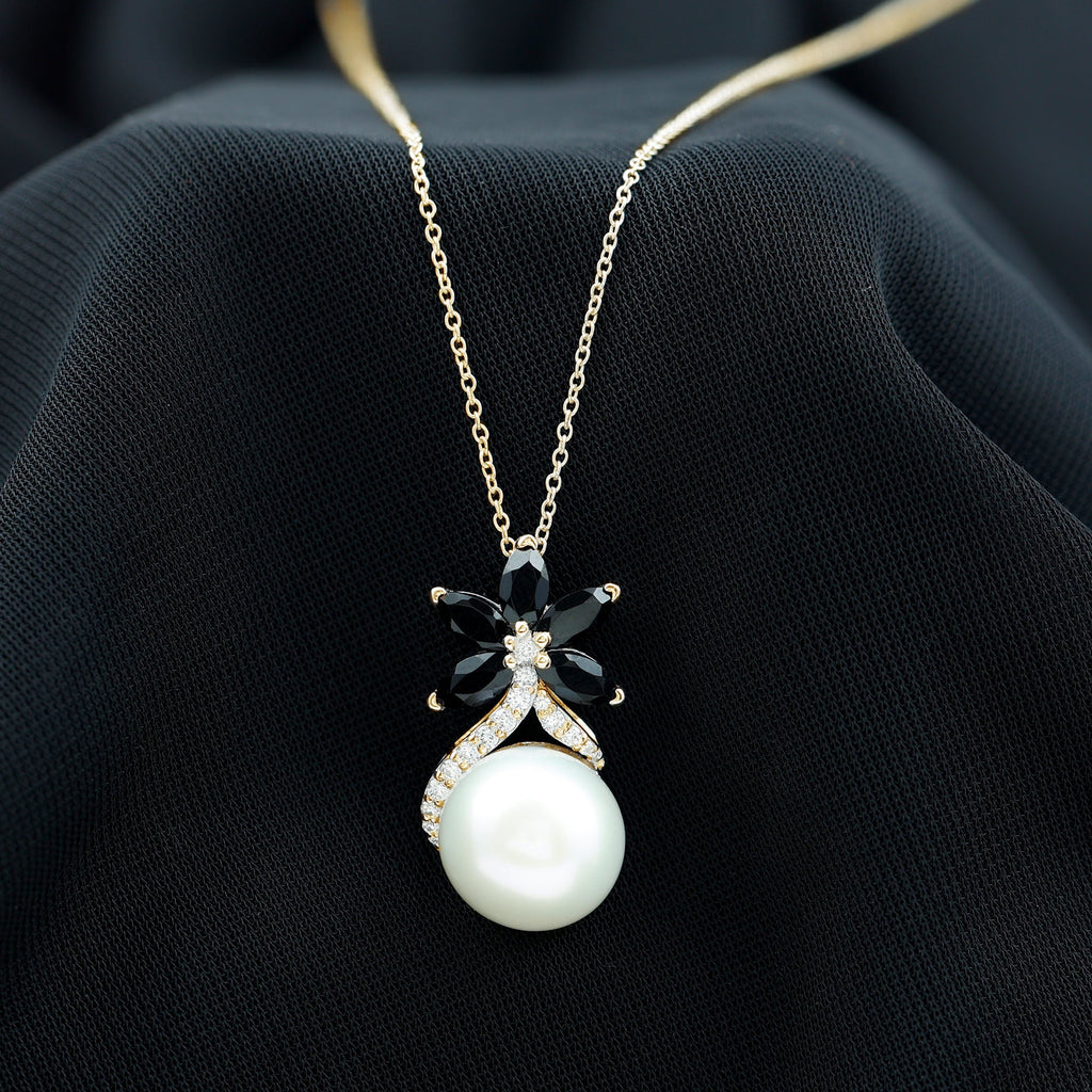 Natural Freshwater Pearl Designer Necklace with Black Onyx