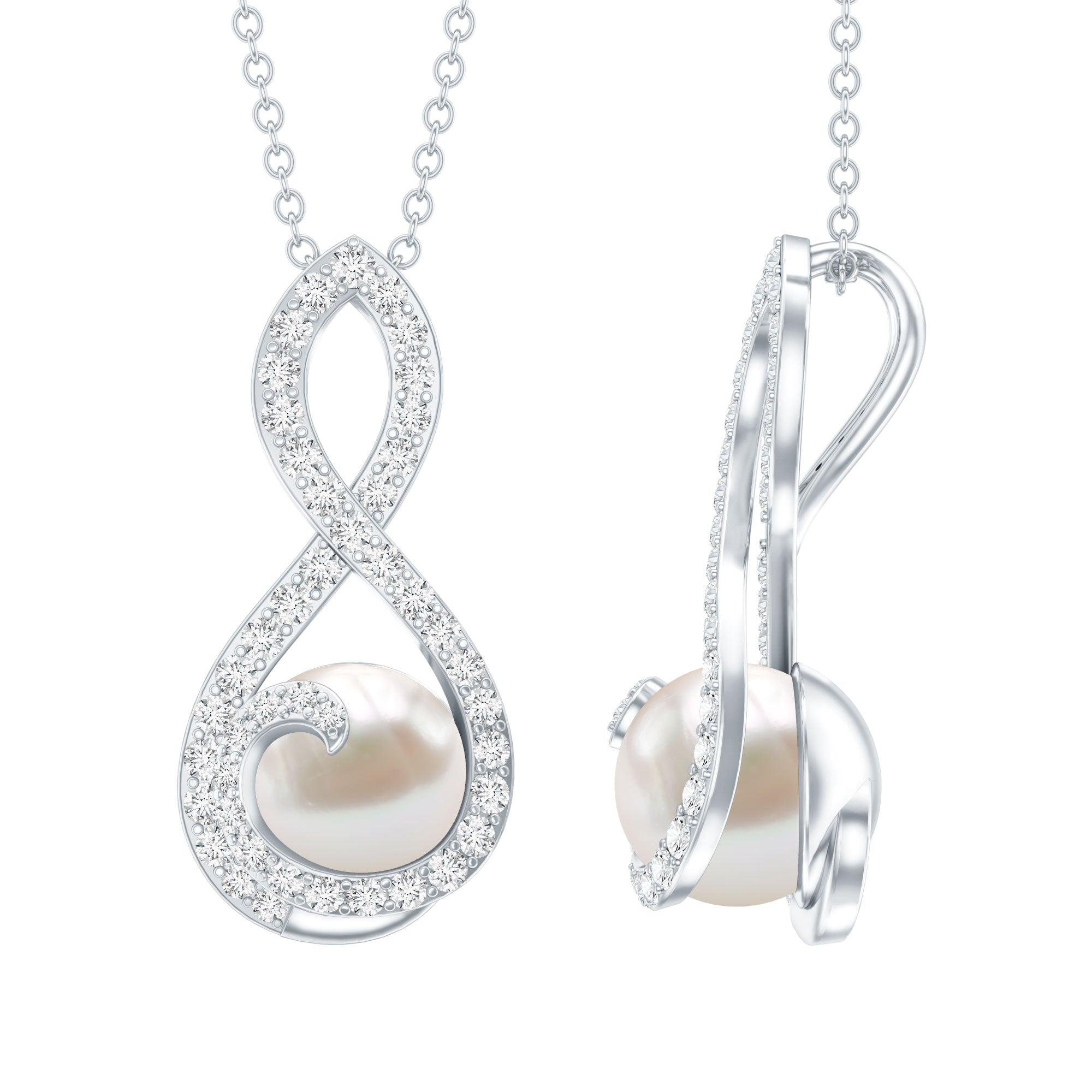Designer Freshwater Pearl and Moissanite Infinity Necklace With Chain