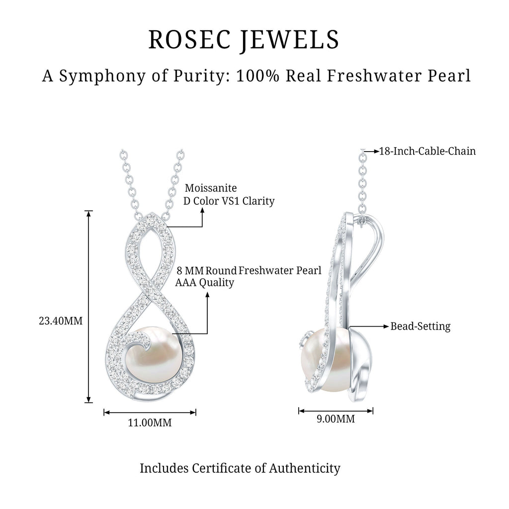 Designer Freshwater Pearl and Moissanite Infinity Necklace With Chain