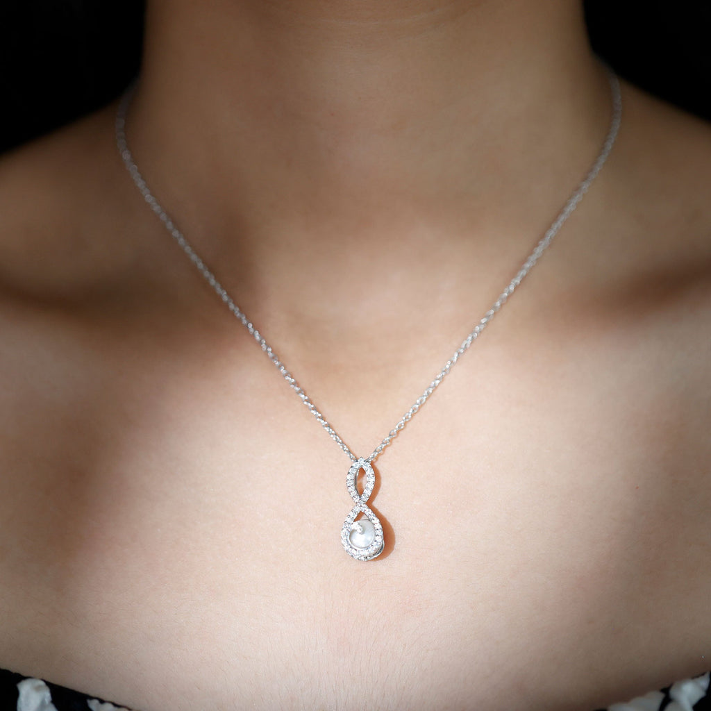 Designer Freshwater Pearl and Moissanite Infinity Necklace With Chain