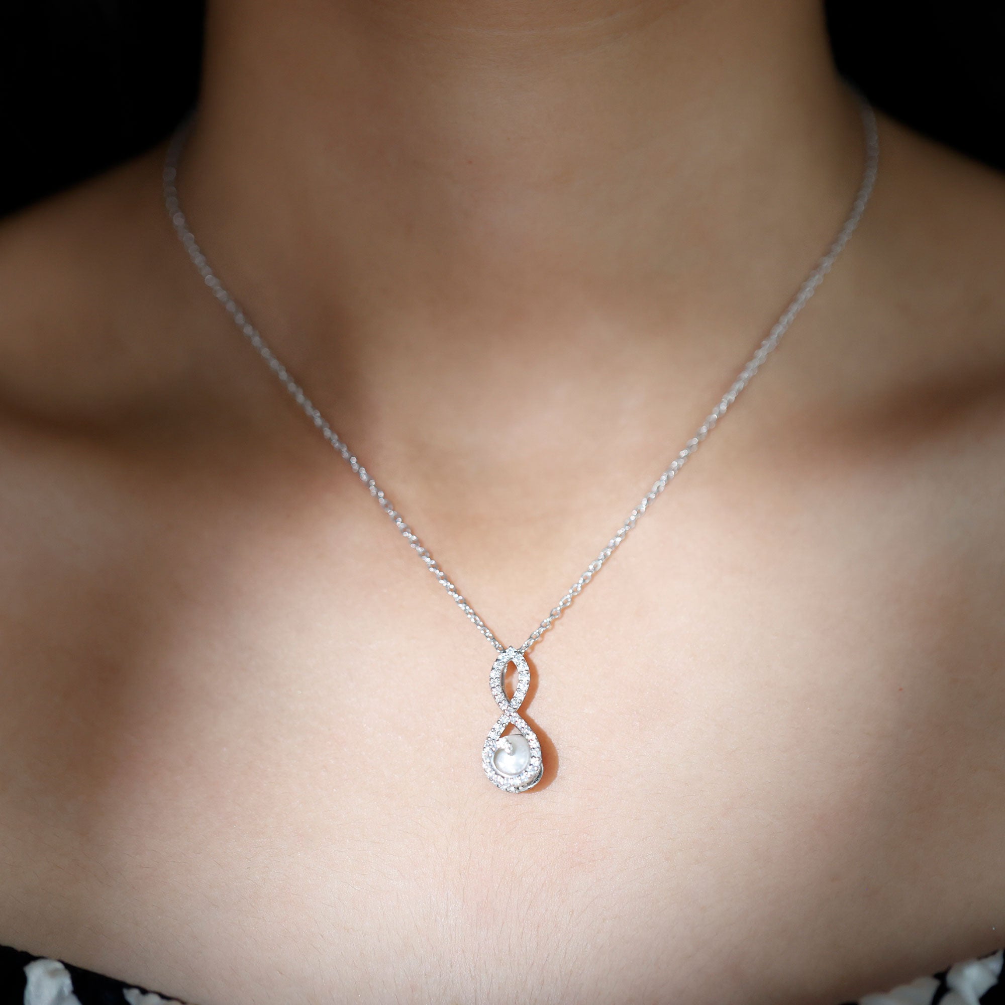Designer Freshwater Pearl and Moissanite Infinity Necklace With Chain