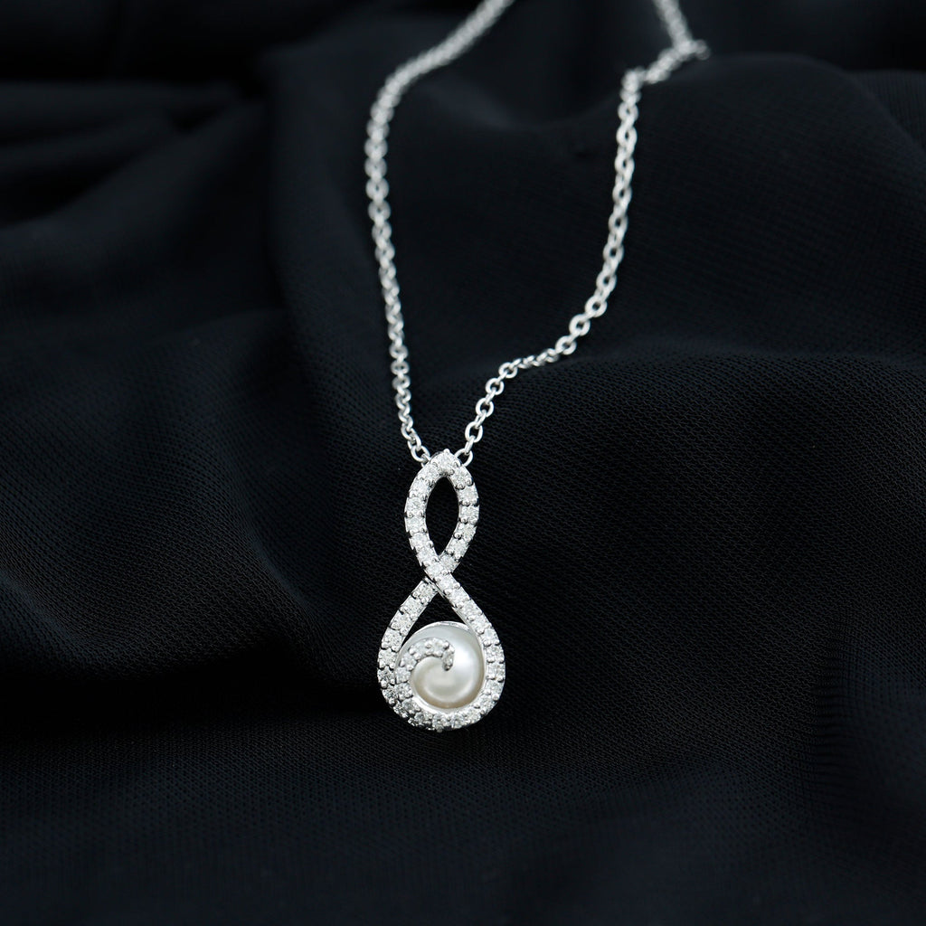 Designer Freshwater Pearl and Moissanite Infinity Necklace With Chain