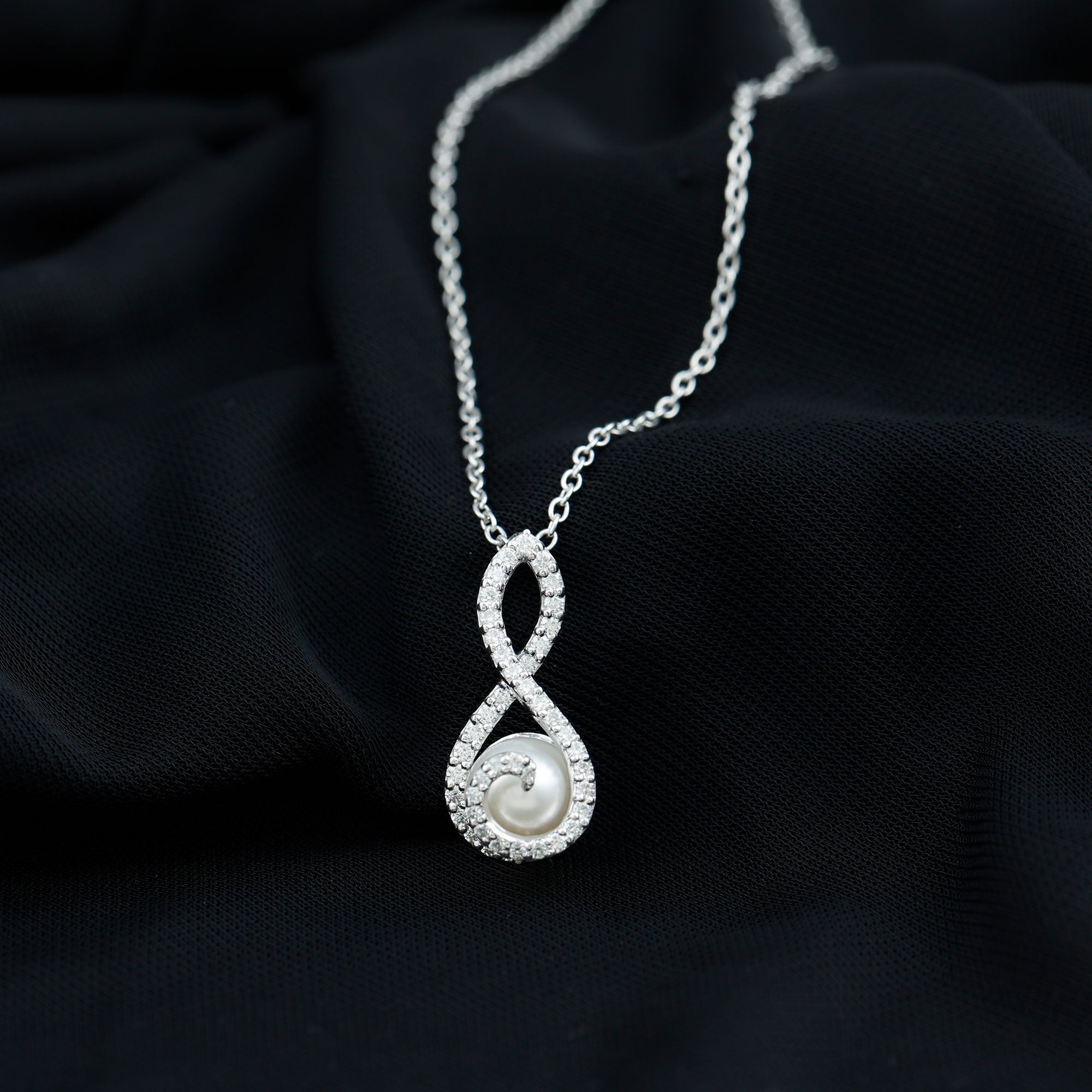 Designer Freshwater Pearl and Moissanite Infinity Necklace With Chain