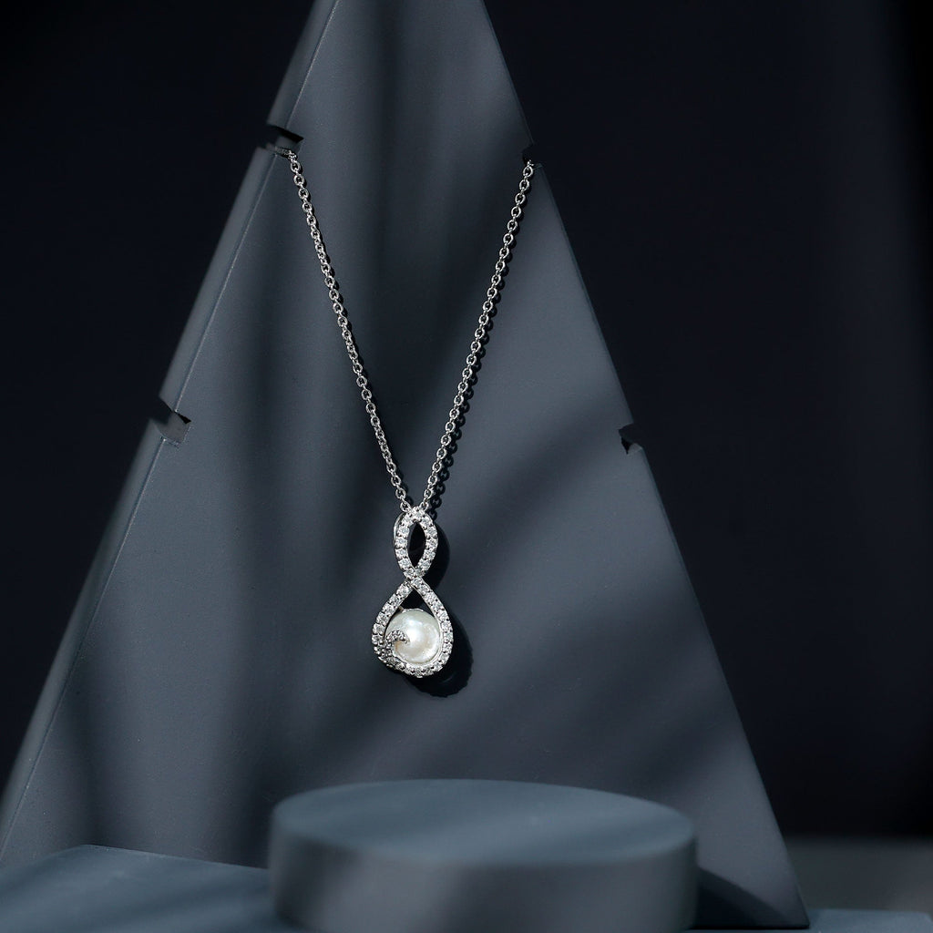 Designer Freshwater Pearl and Moissanite Infinity Necklace With Chain