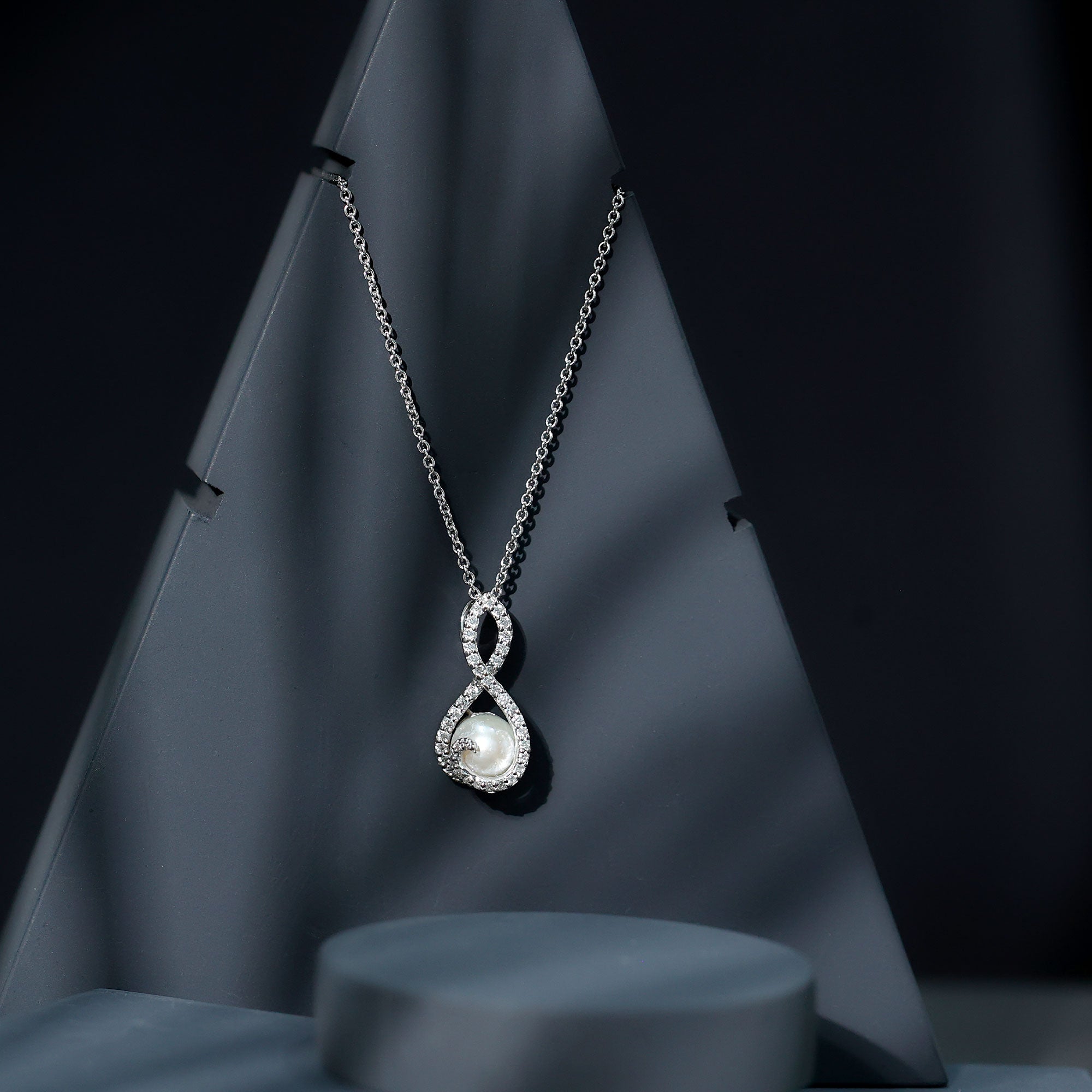 Designer Freshwater Pearl and Moissanite Infinity Necklace With Chain