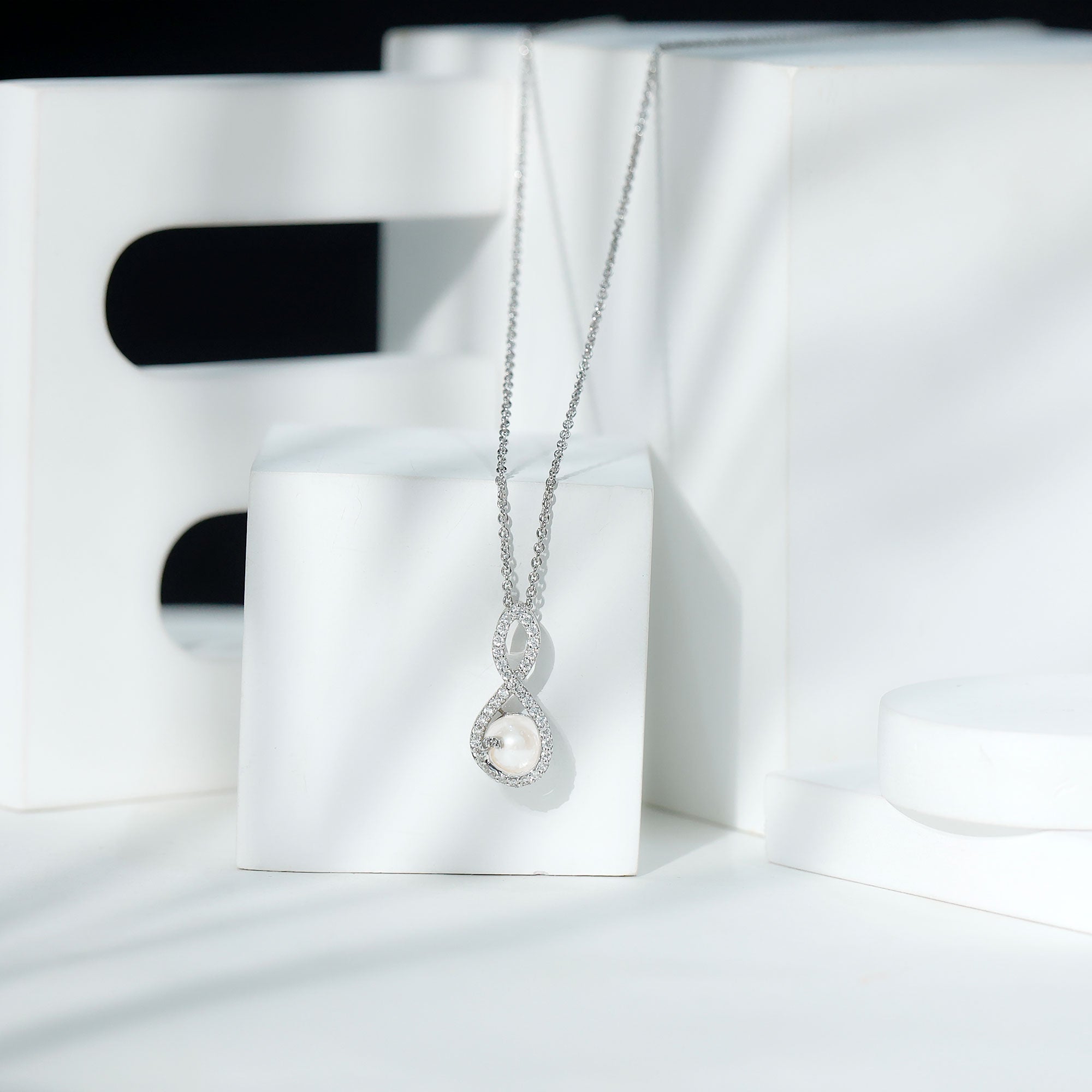 Designer Freshwater Pearl and Moissanite Infinity Necklace With Chain