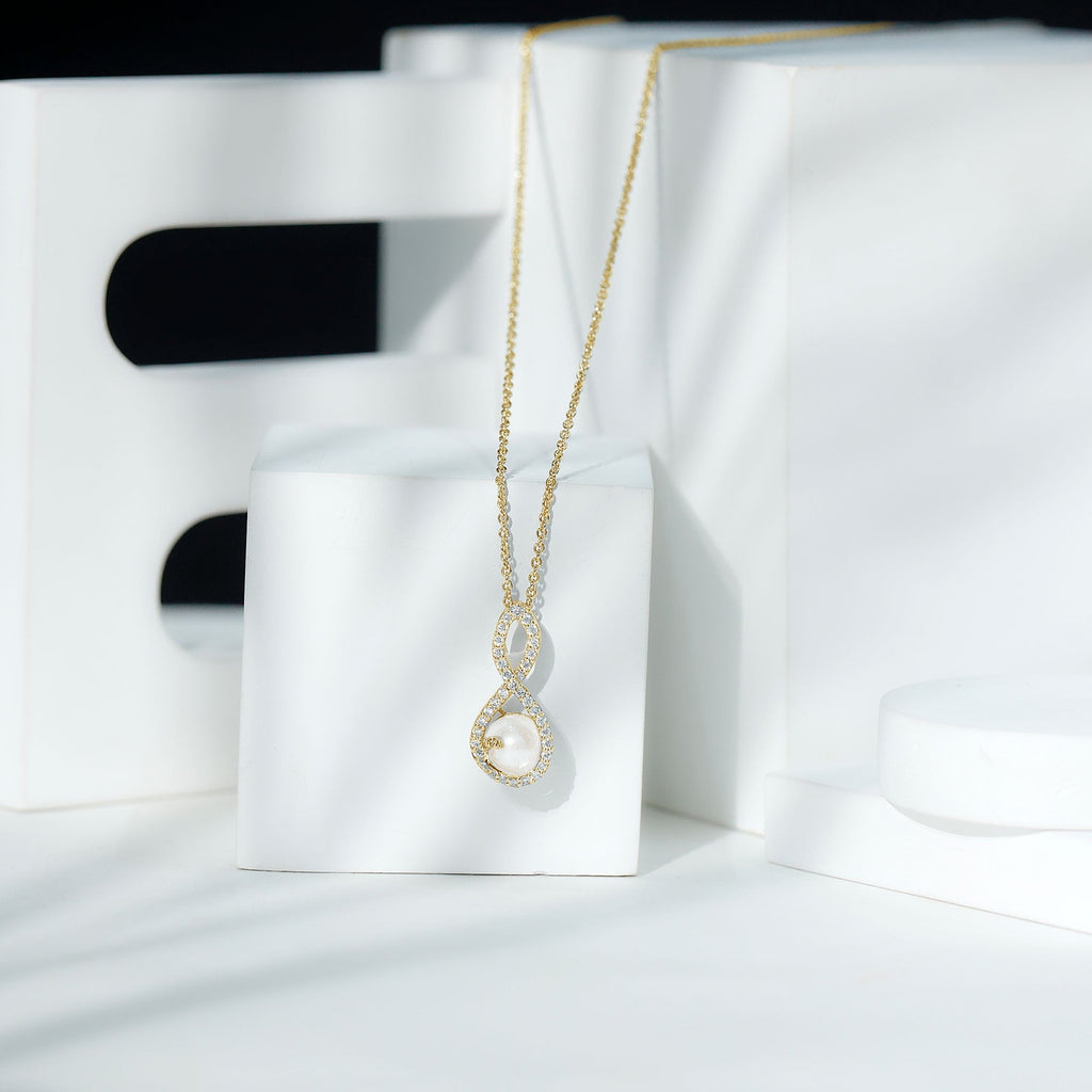 Designer Freshwater Pearl and Moissanite Infinity Necklace With Chain