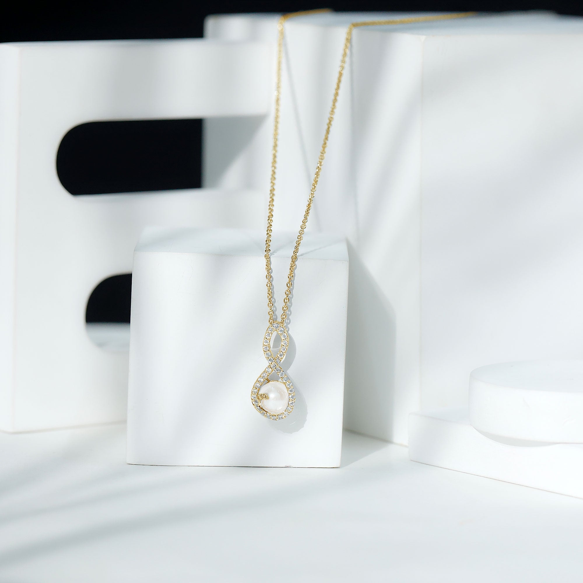 Designer Freshwater Pearl and Moissanite Infinity Necklace With Chain