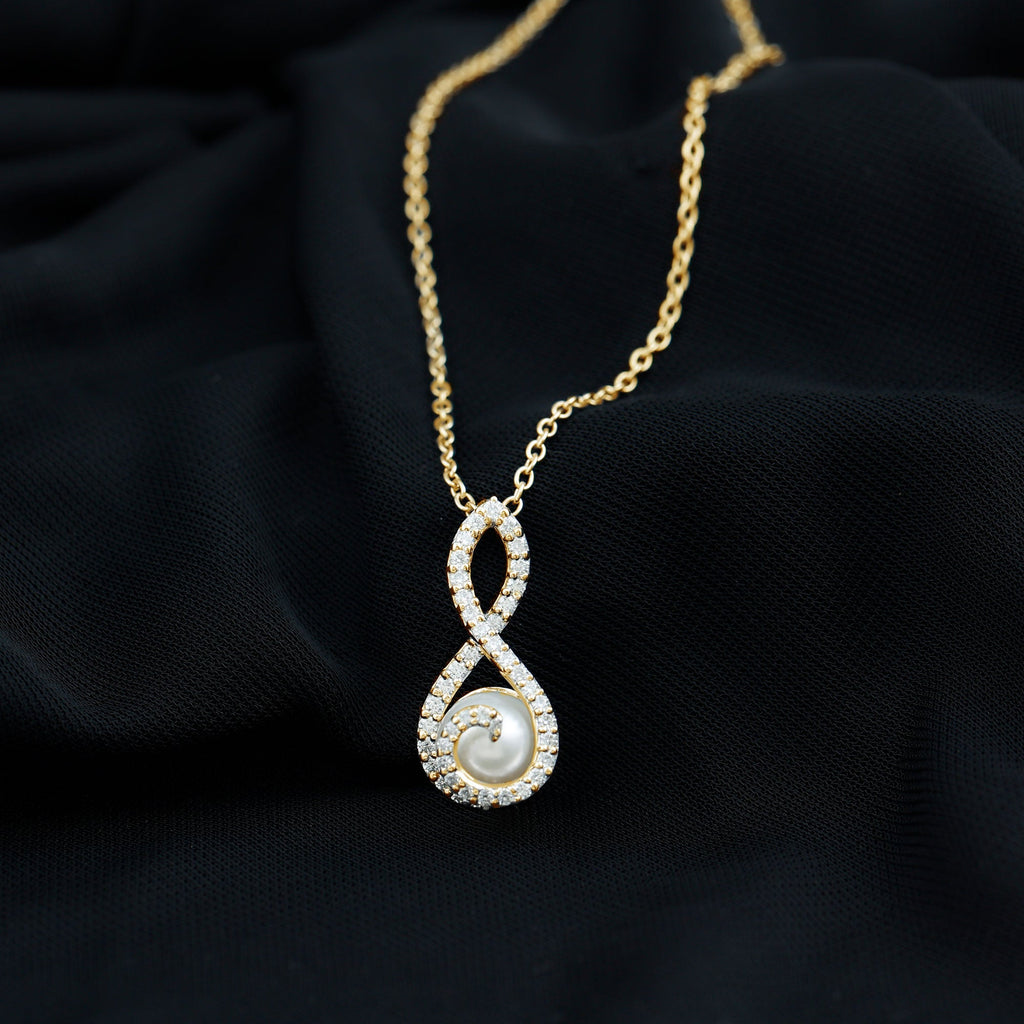 Designer Freshwater Pearl and Moissanite Infinity Necklace With Chain