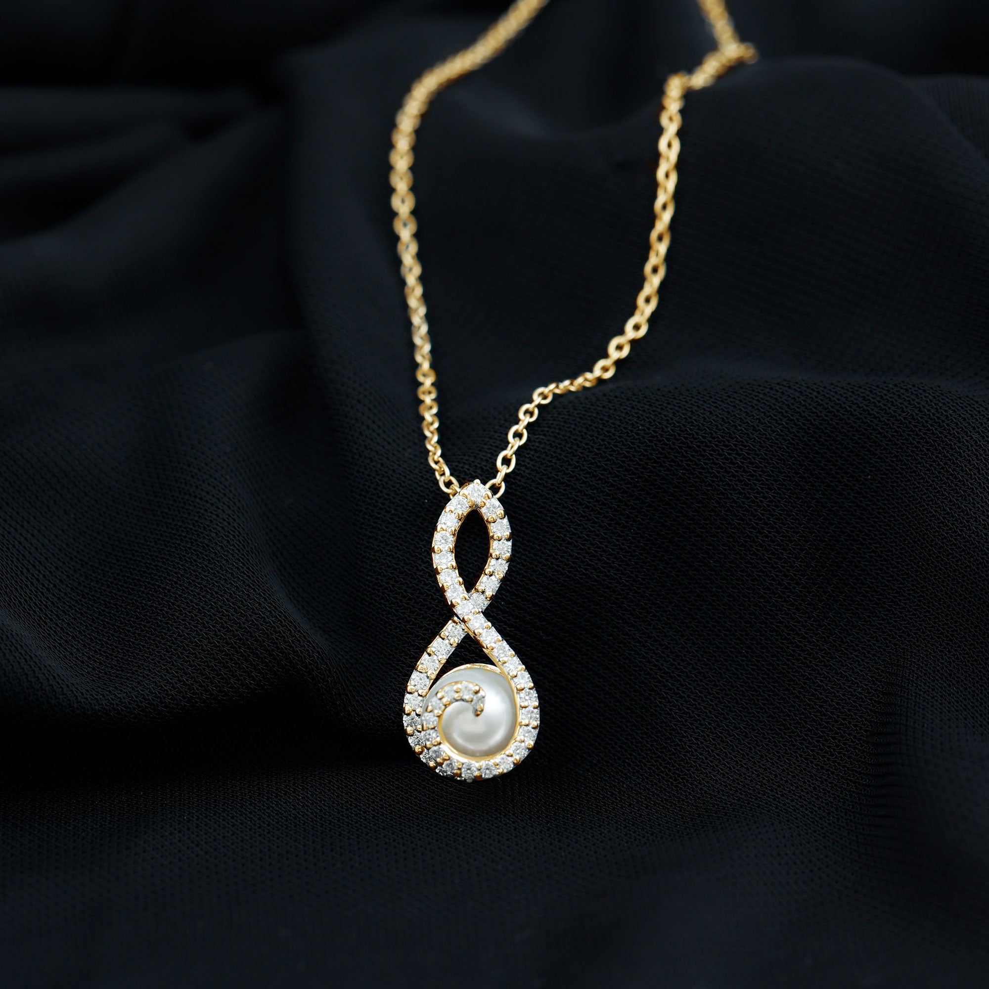 Designer Freshwater Pearl and Moissanite Infinity Necklace With Chain