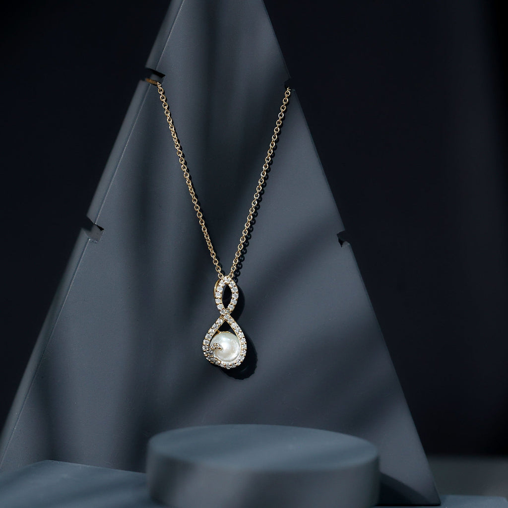Designer Freshwater Pearl and Moissanite Infinity Necklace With Chain