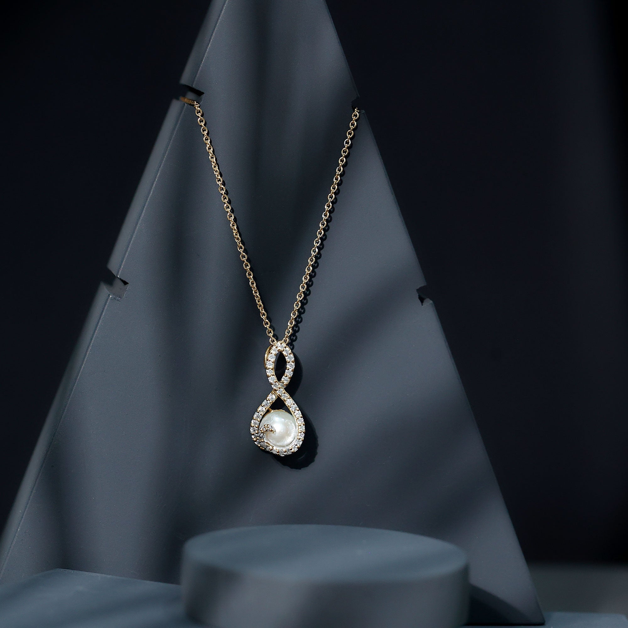 Designer Freshwater Pearl and Moissanite Infinity Necklace With Chain