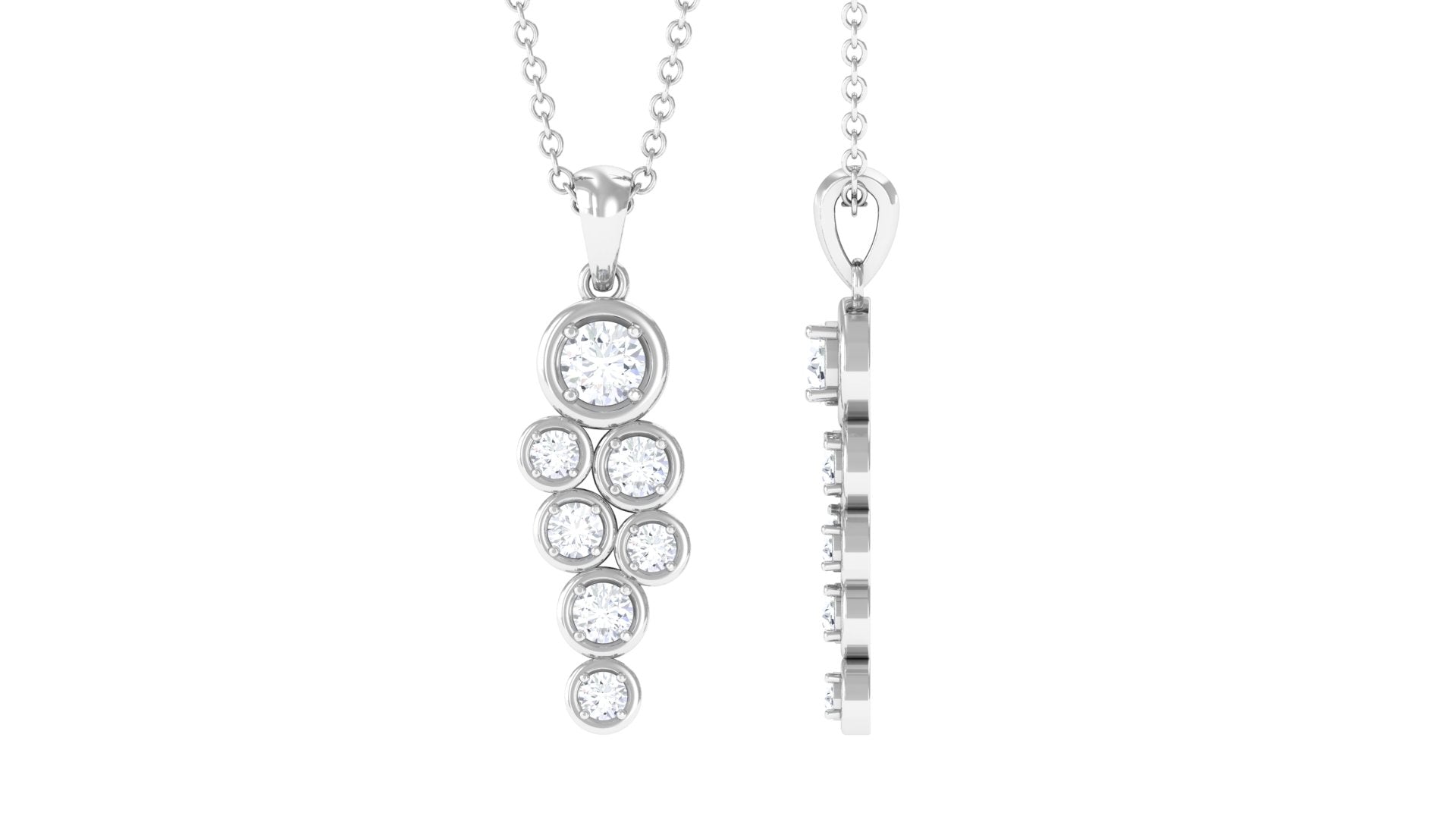 Certified Moissanite Cluster Dangle Pendant in Bezel Setting