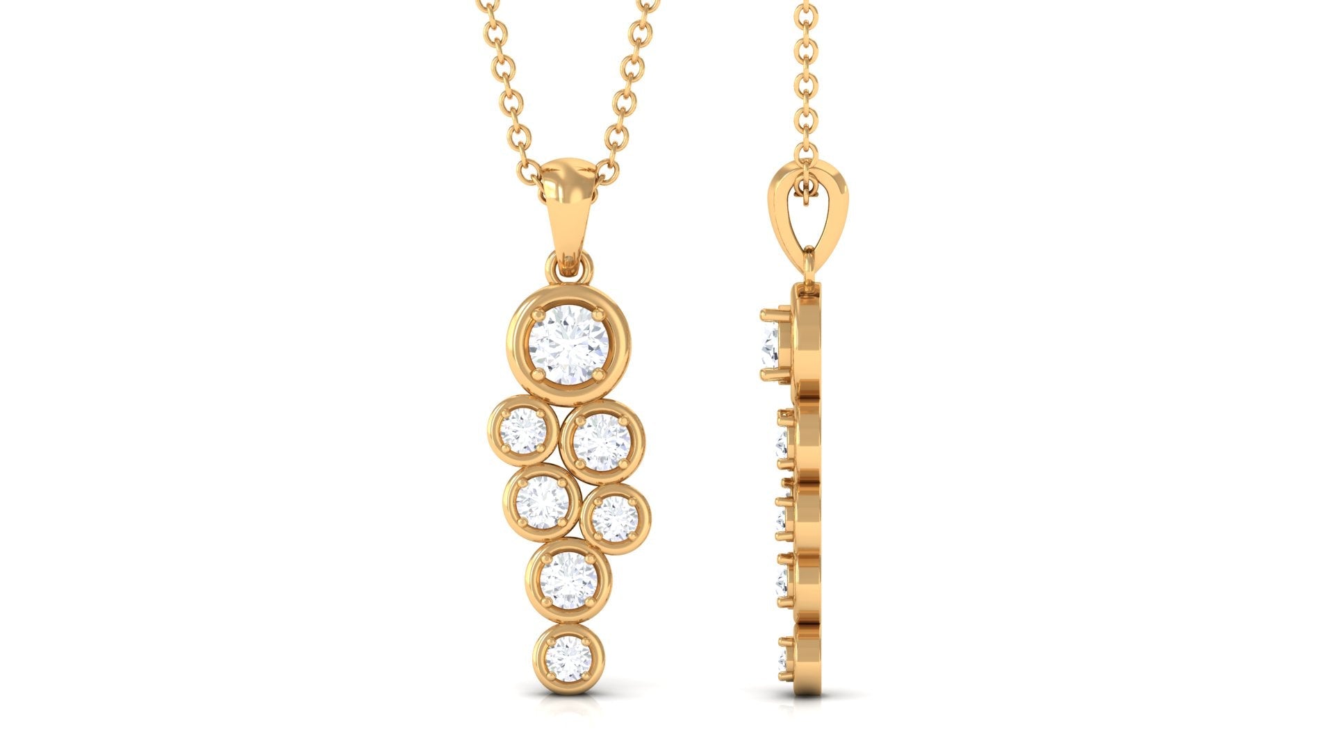 Certified Moissanite Cluster Dangle Pendant in Bezel Setting