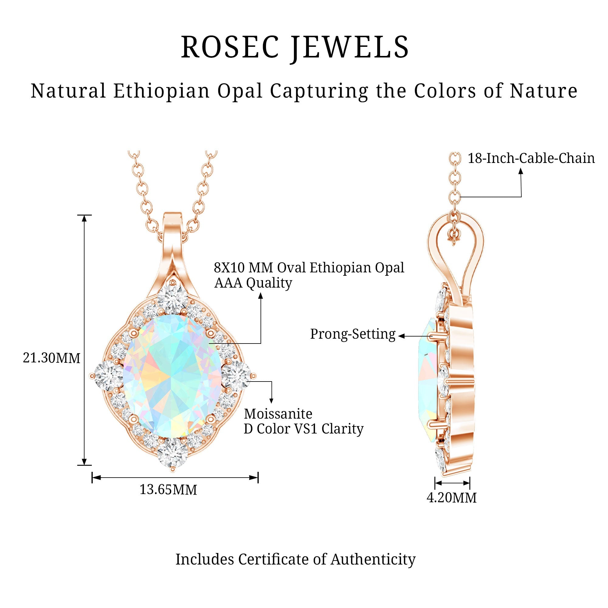Vintage Inspired Oval Ethiopian Opal Halo Necklace with Chain