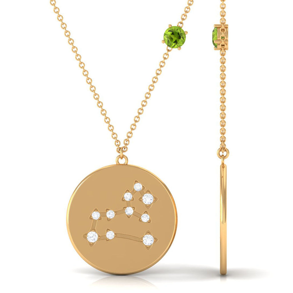 Genuine Peridot and Diamond Leo Constellation Necklace
