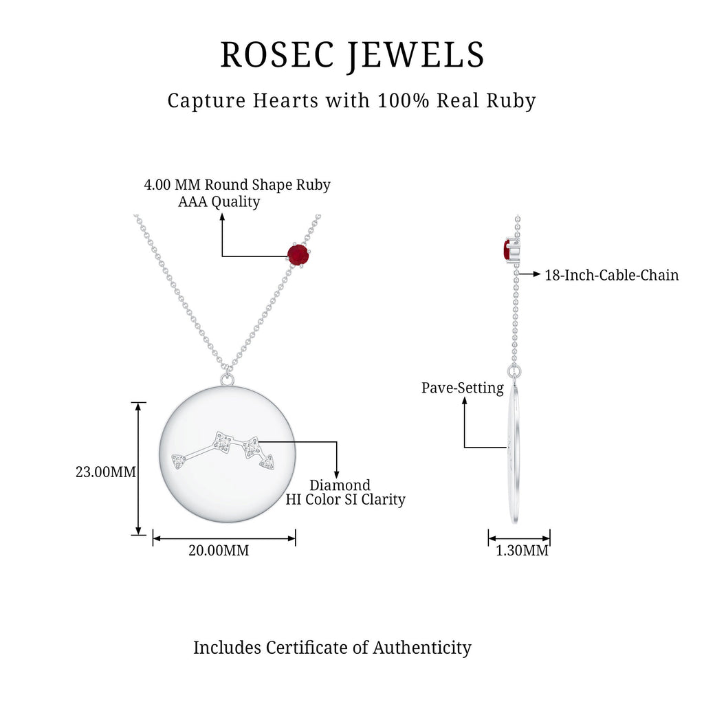 Genuine Ruby and Diamond Cancer Constellation Necklace