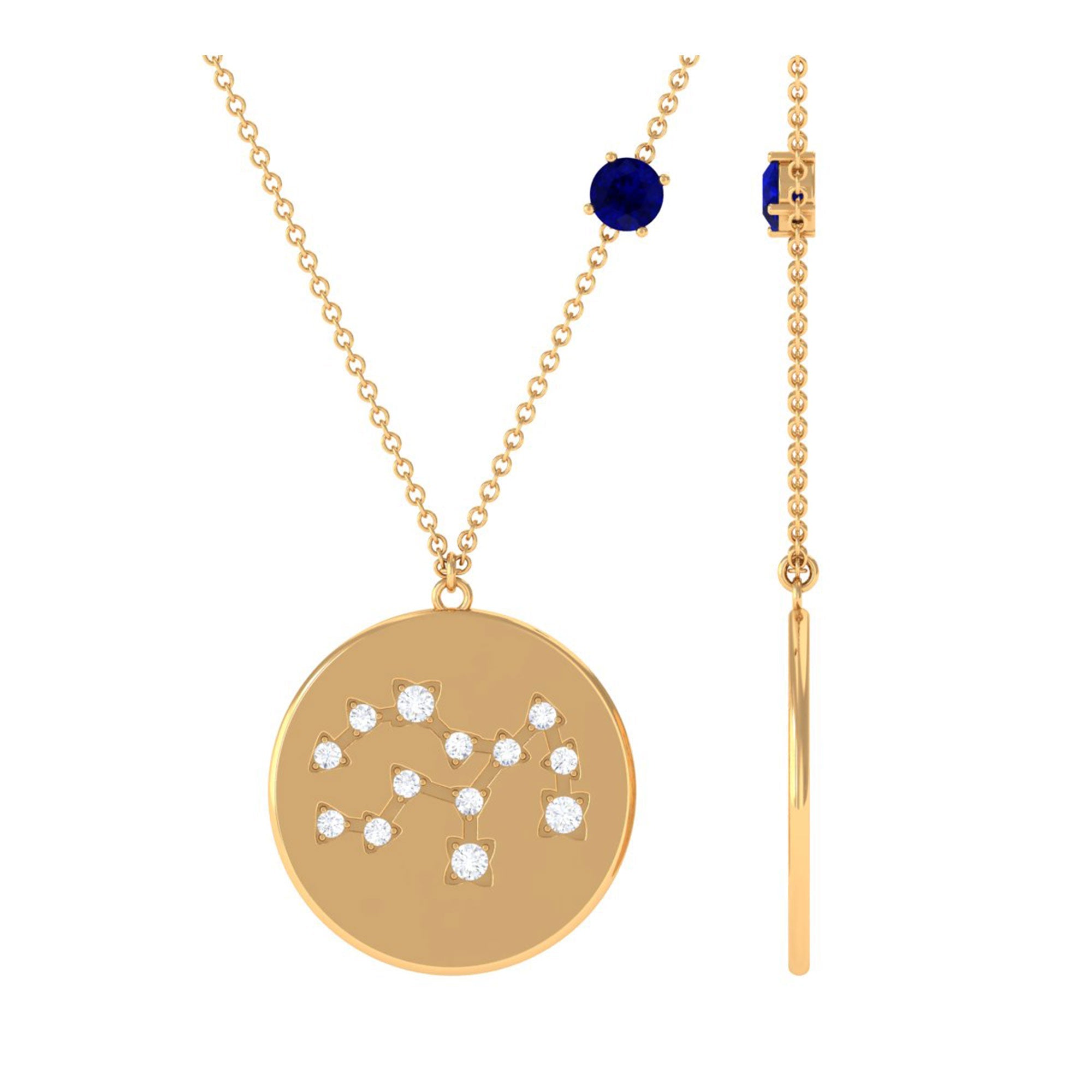 Real Blue Sapphire Diamond Virgo Zodiac Necklace for Women