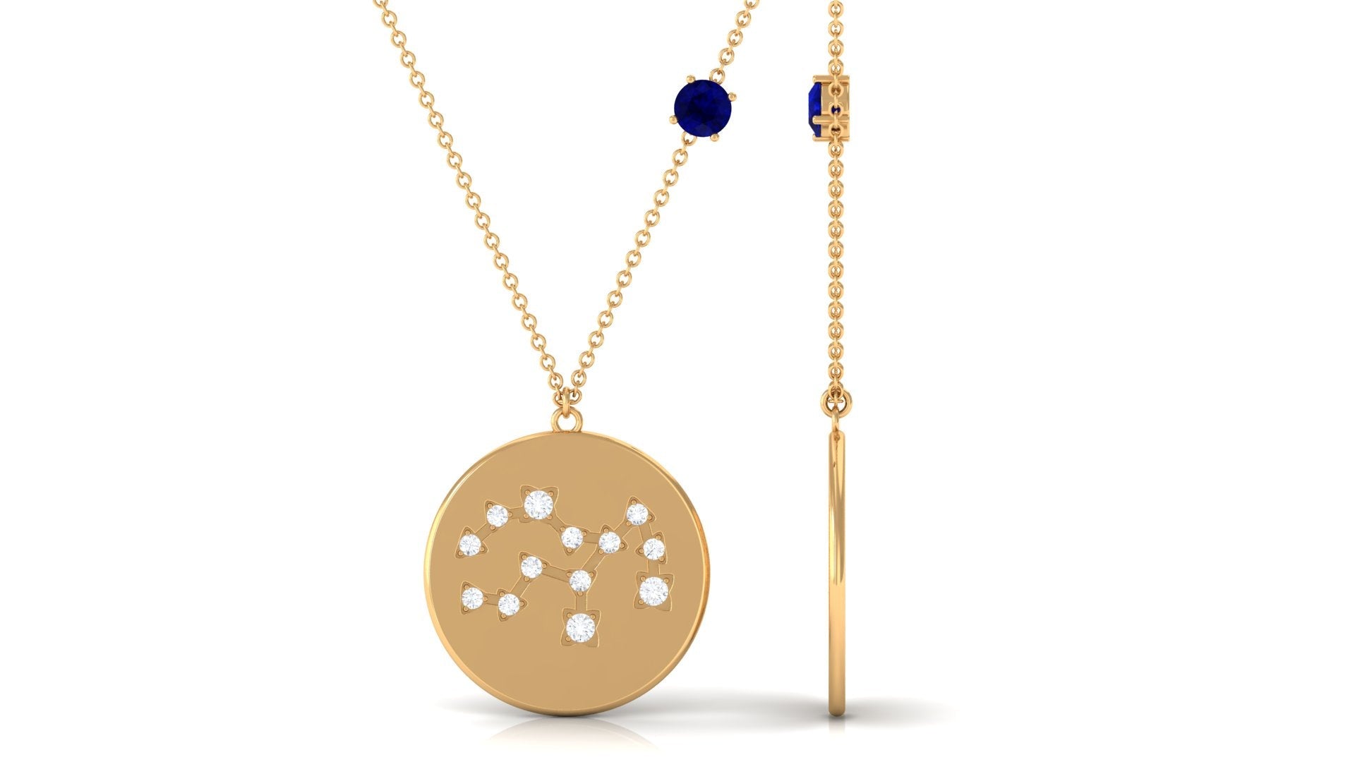 Real Blue Sapphire Diamond Virgo Zodiac Necklace for Women