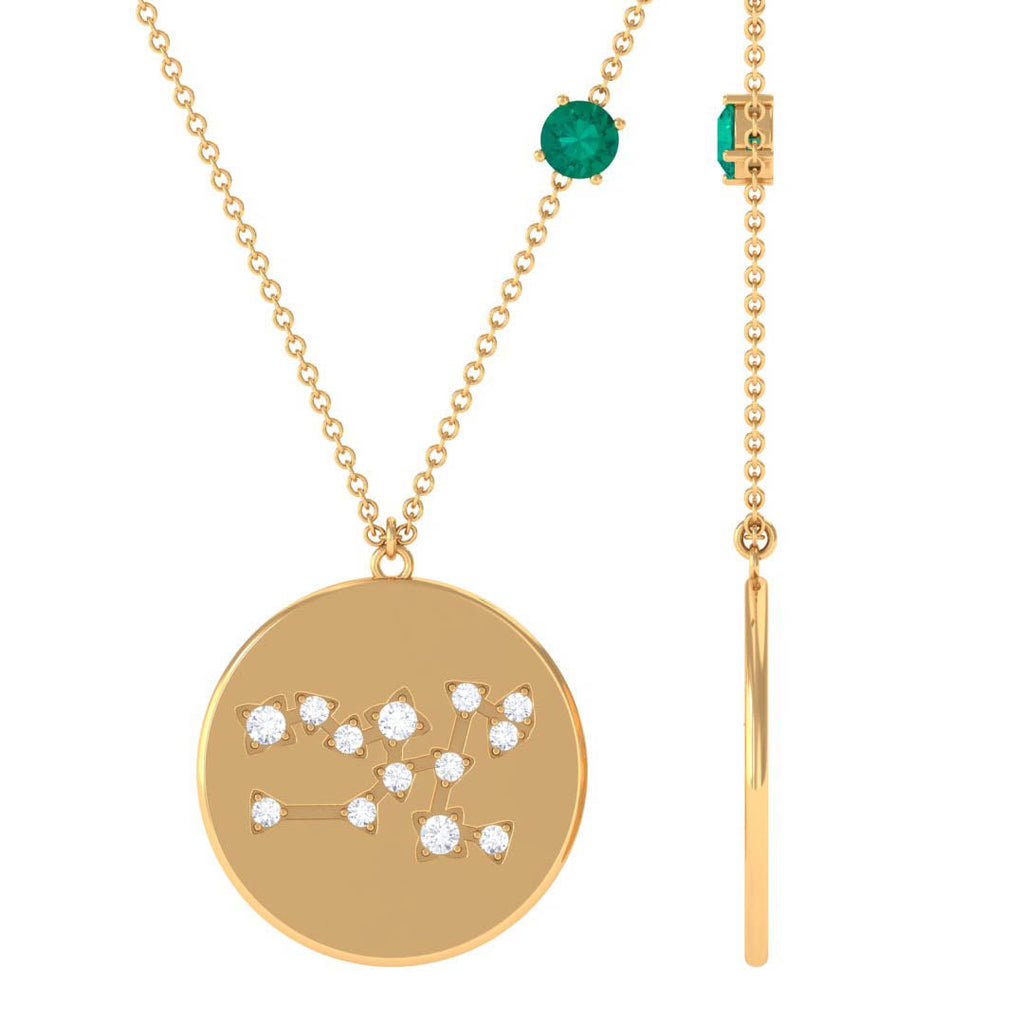Natural Emerald Taurus Zodiac Constellation Necklace with Diamond