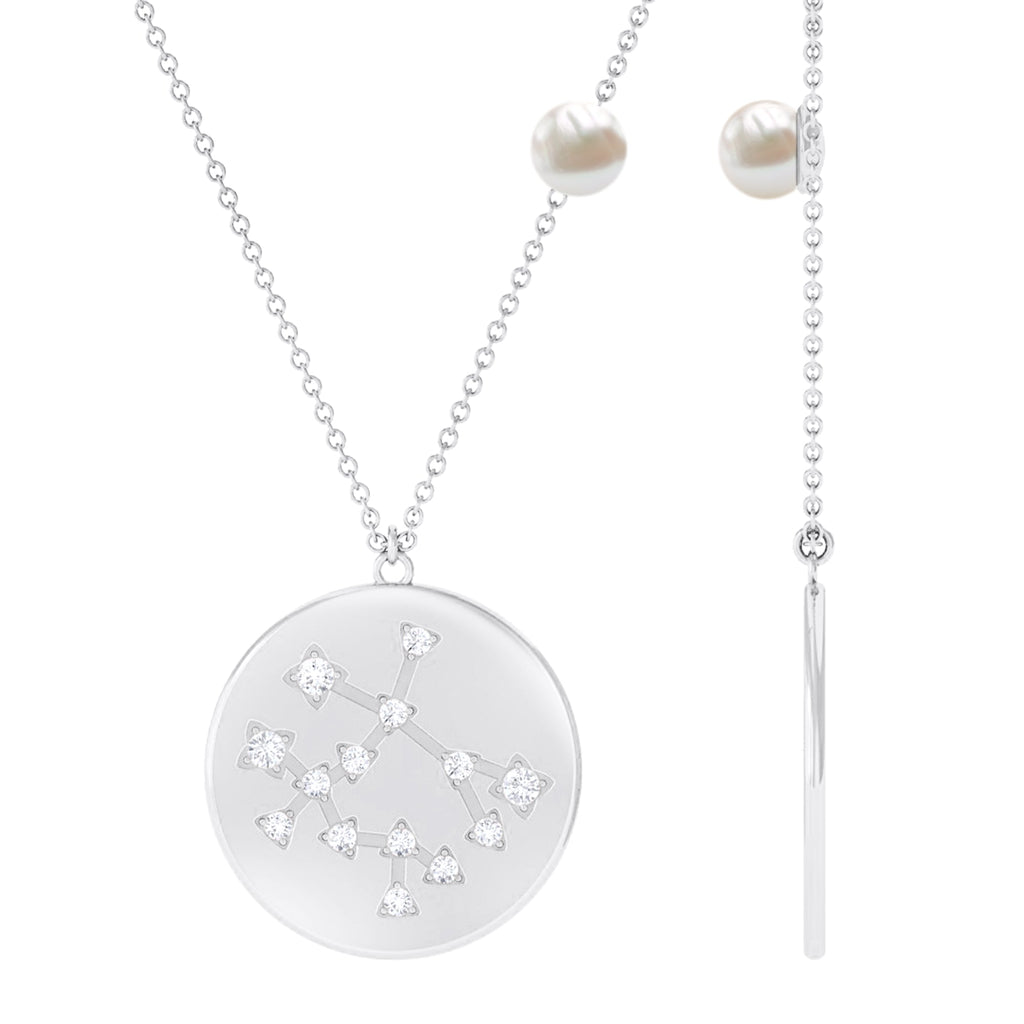 Freshwater Pearl and Diamond Zodiac Gemini Necklace