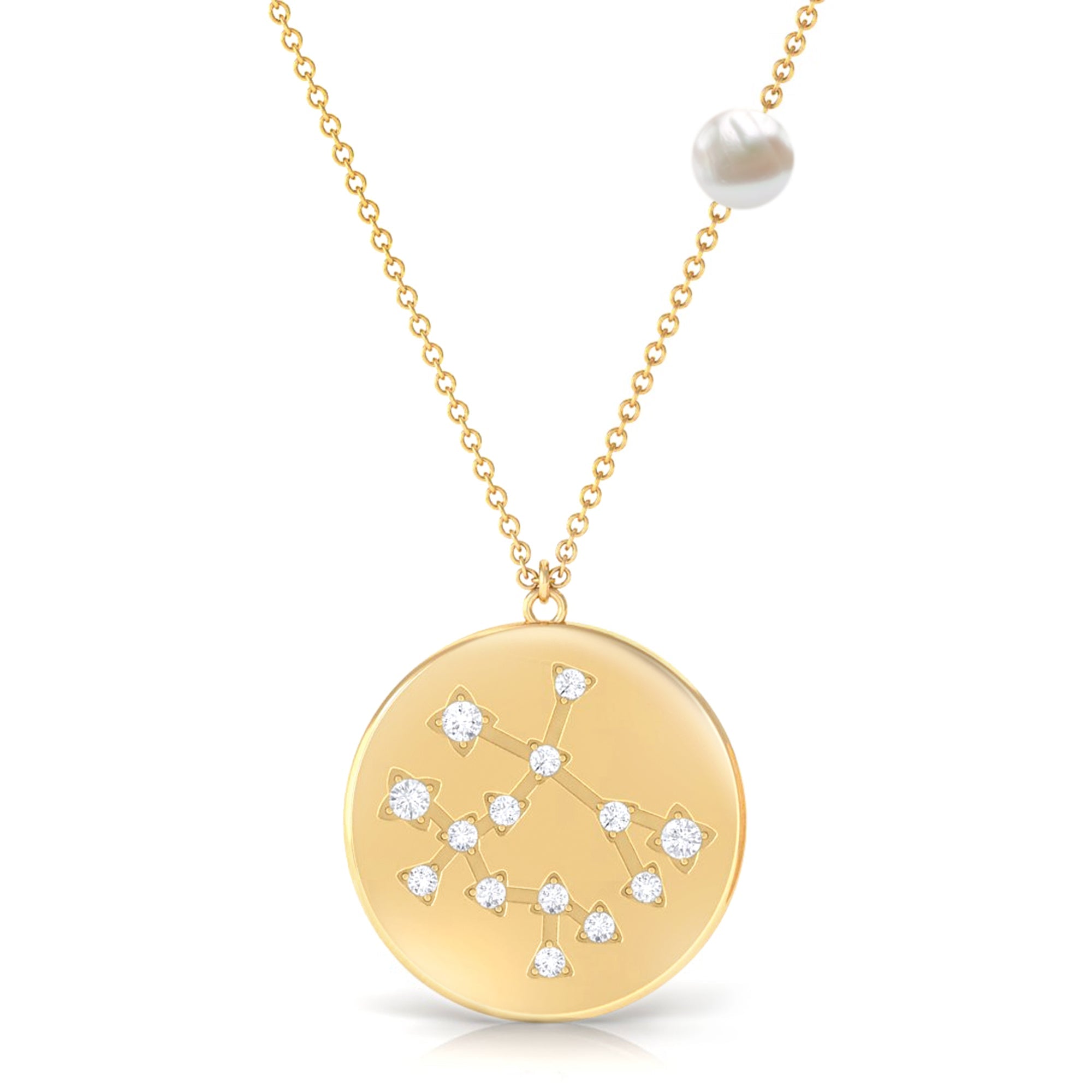 Freshwater Pearl and Diamond Zodiac Gemini Necklace