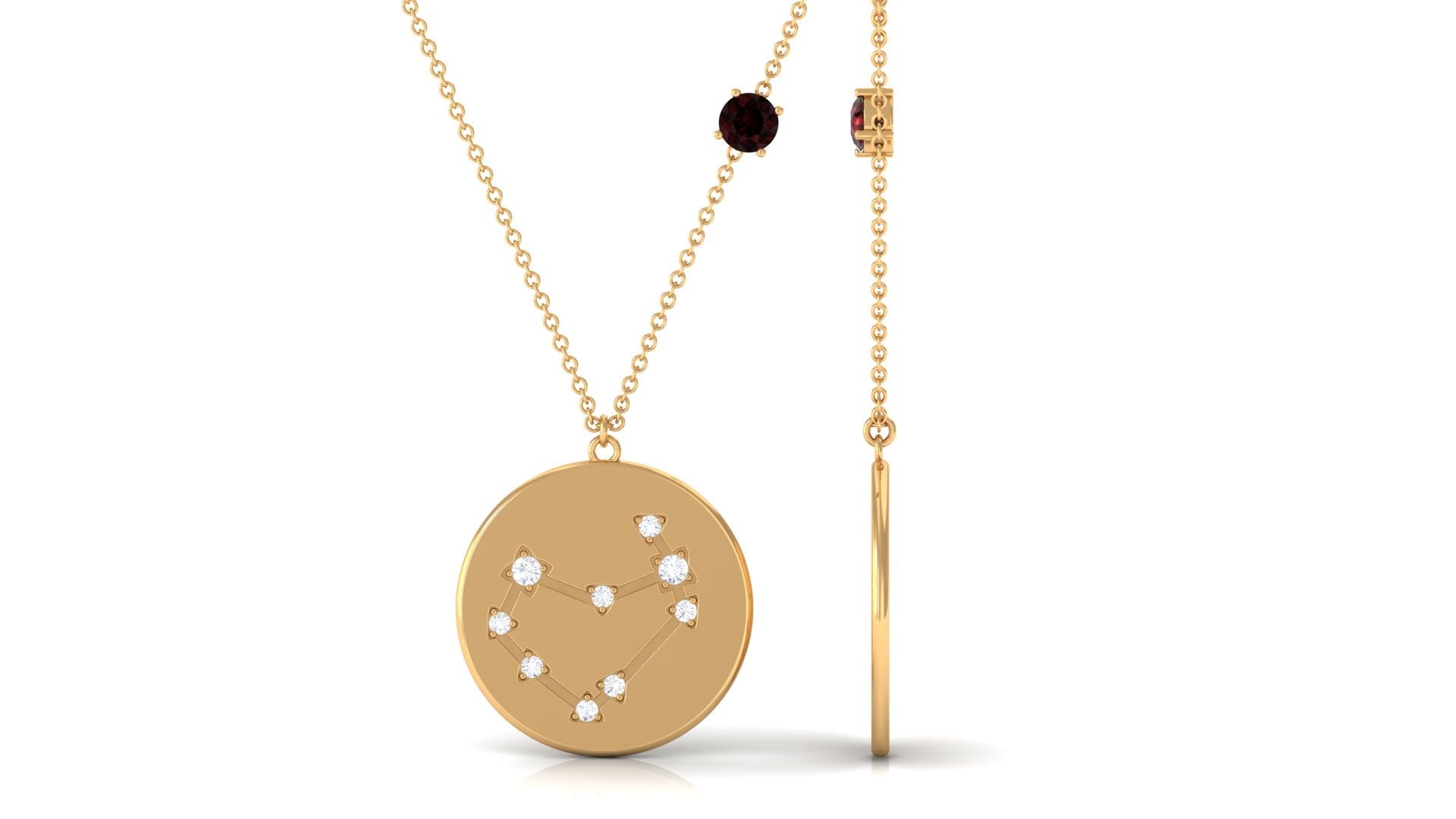 Garnet and Diamond Capricorn Zodiac Disc Pendant Necklace