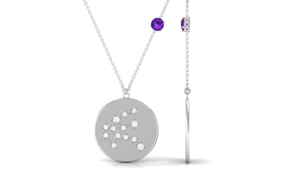 Certified Real Amethyst Aquarius Zodiac Disc Necklace