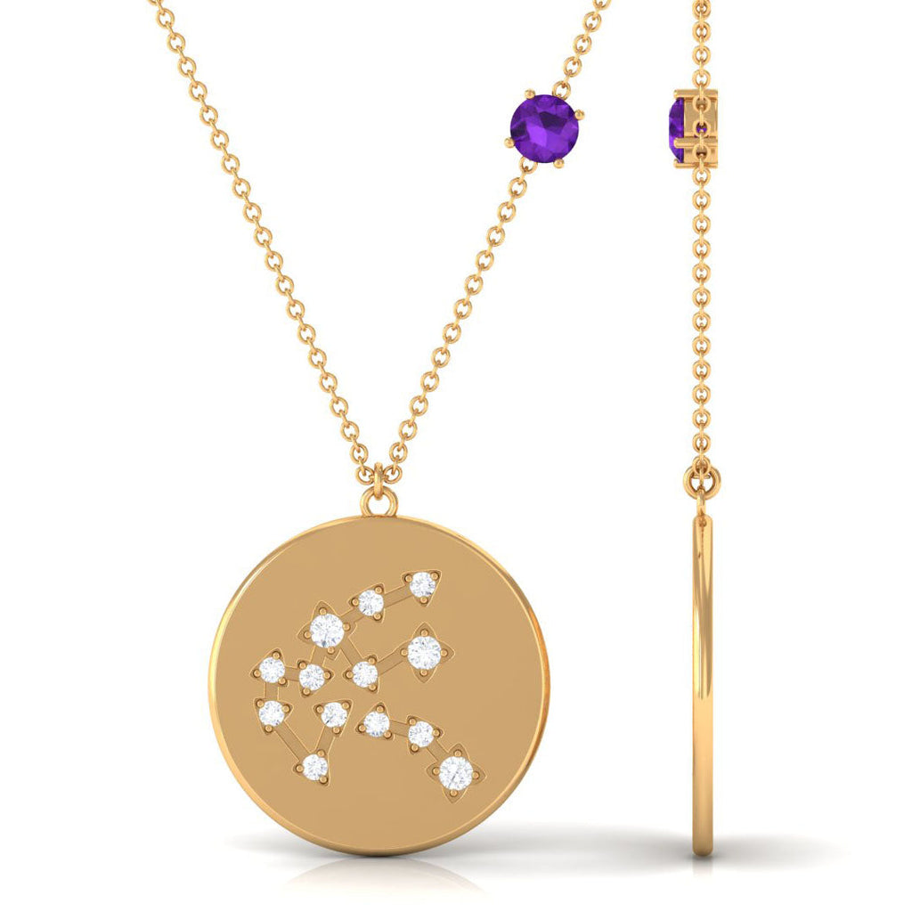 Certified Real Amethyst Aquarius Zodiac Disc Necklace