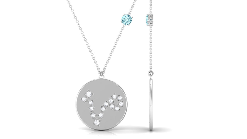 Certified Real Aquamarine Pisces Zodiac Disc Necklace with Diamond