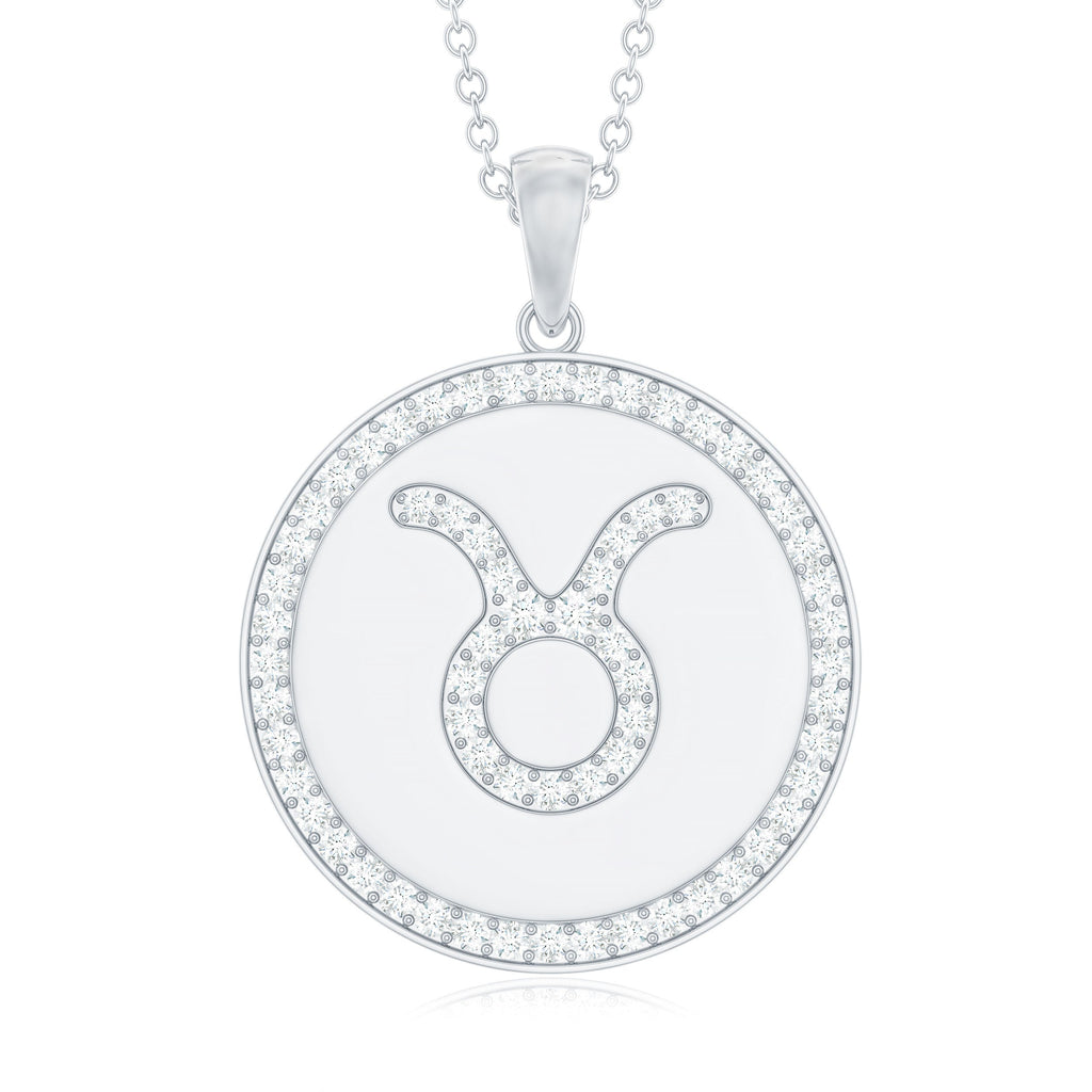 Certified Moissanite Taurus Zodiac Coin Necklace Pendant