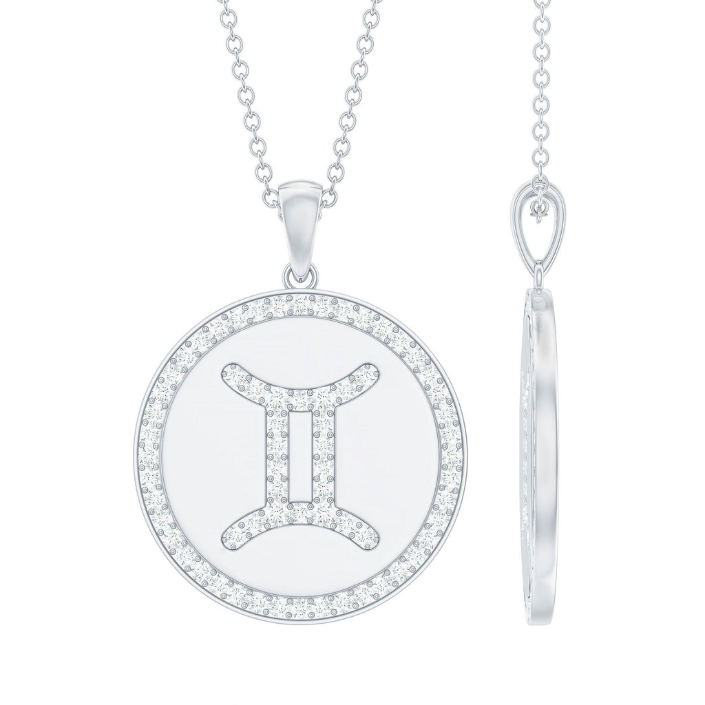 Gemini Zodiac Sign Pendant with Pave Set Moissanite