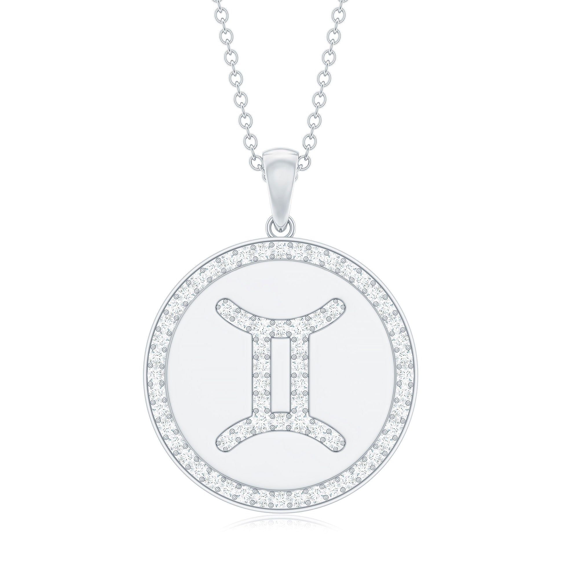Gemini Zodiac Sign Pendant with Pave Set Moissanite