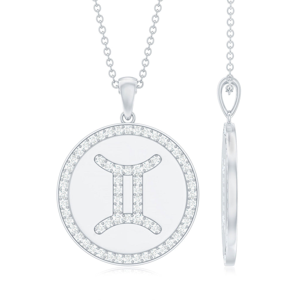 Gemini Zodiac Sign Pendant with Pave Set Moissanite