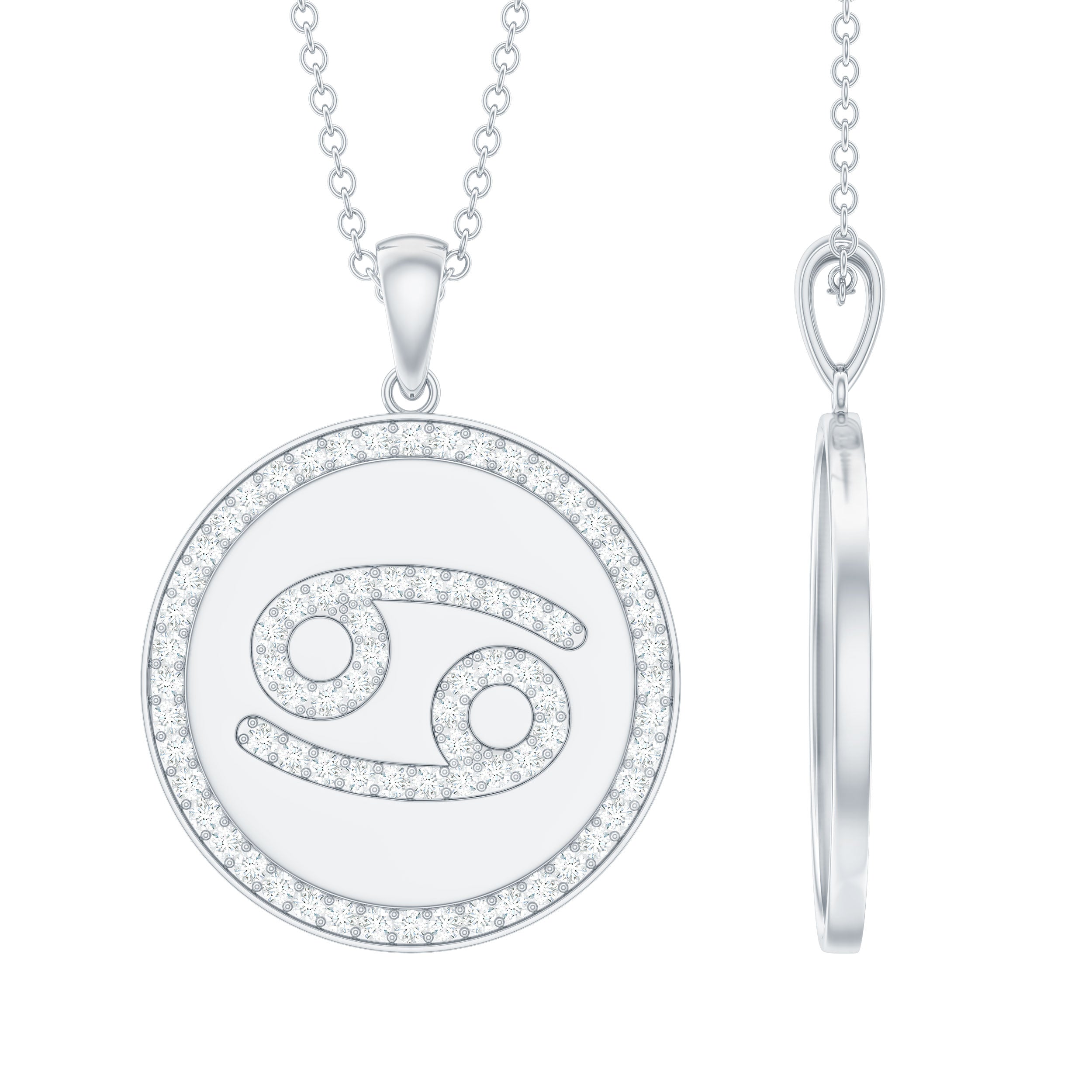 Pave Set Moissanite and Disc Cancer Sign Necklace