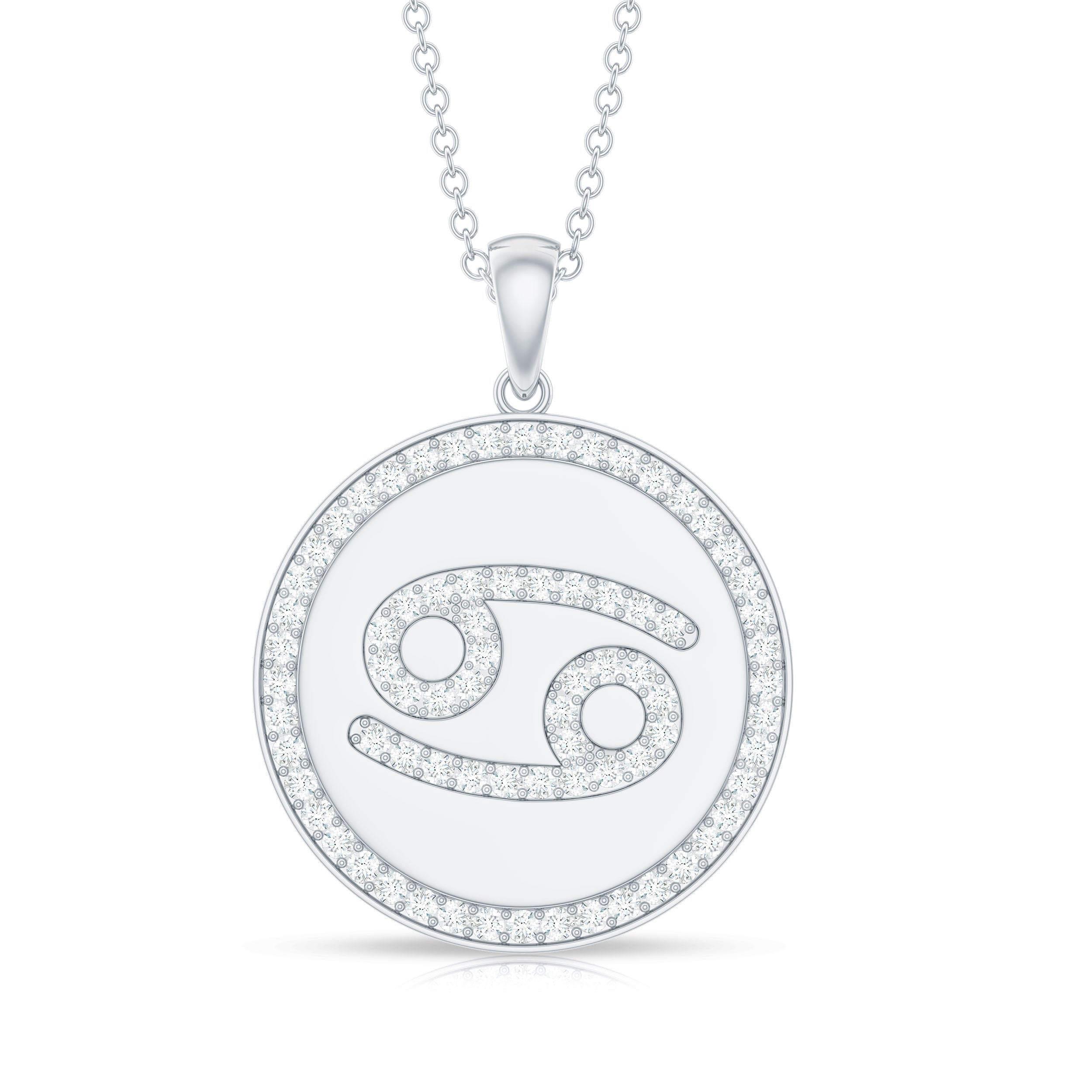 Pave Set Moissanite and Disc Cancer Sign Necklace