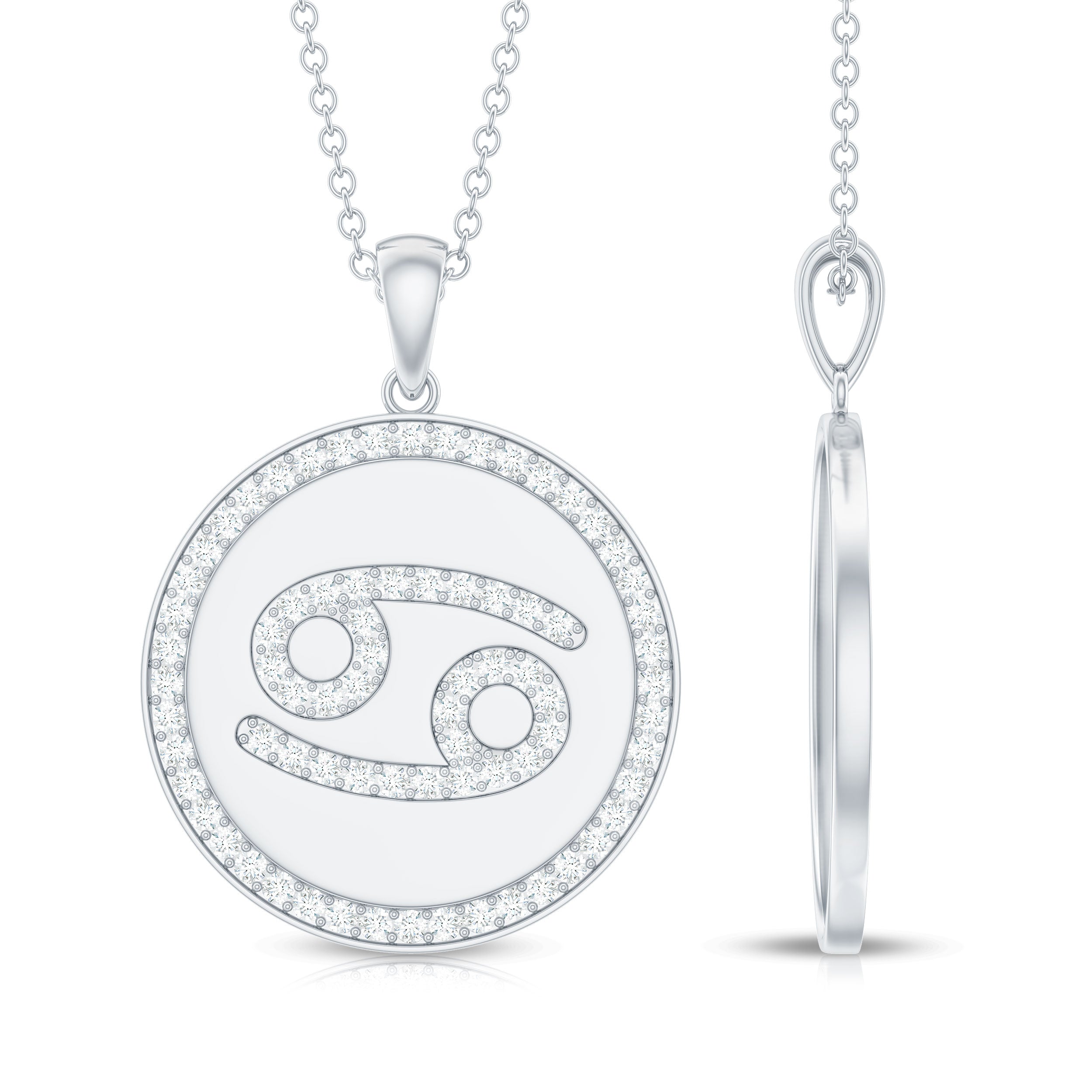 Pave Set Moissanite and Disc Cancer Sign Necklace