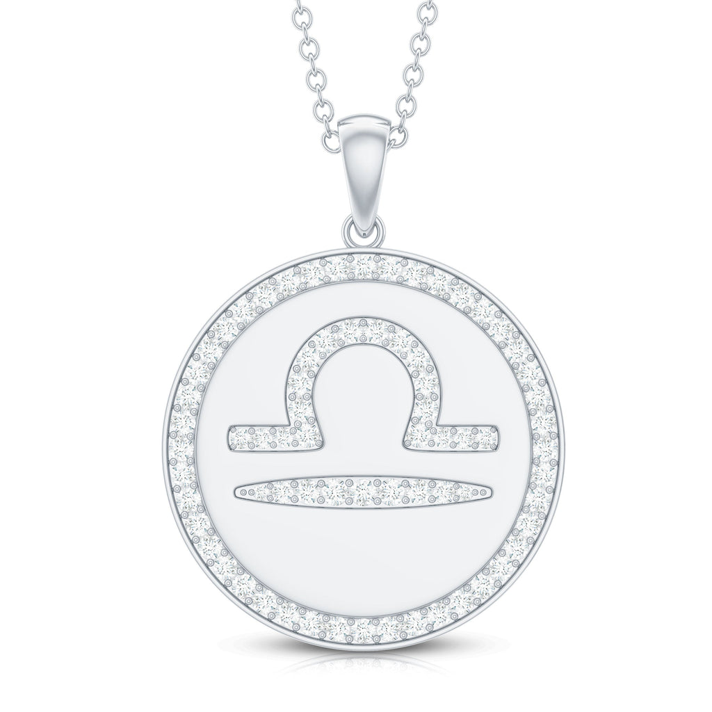 Certified Moissanite and Disc Libra Zodiac Pendant