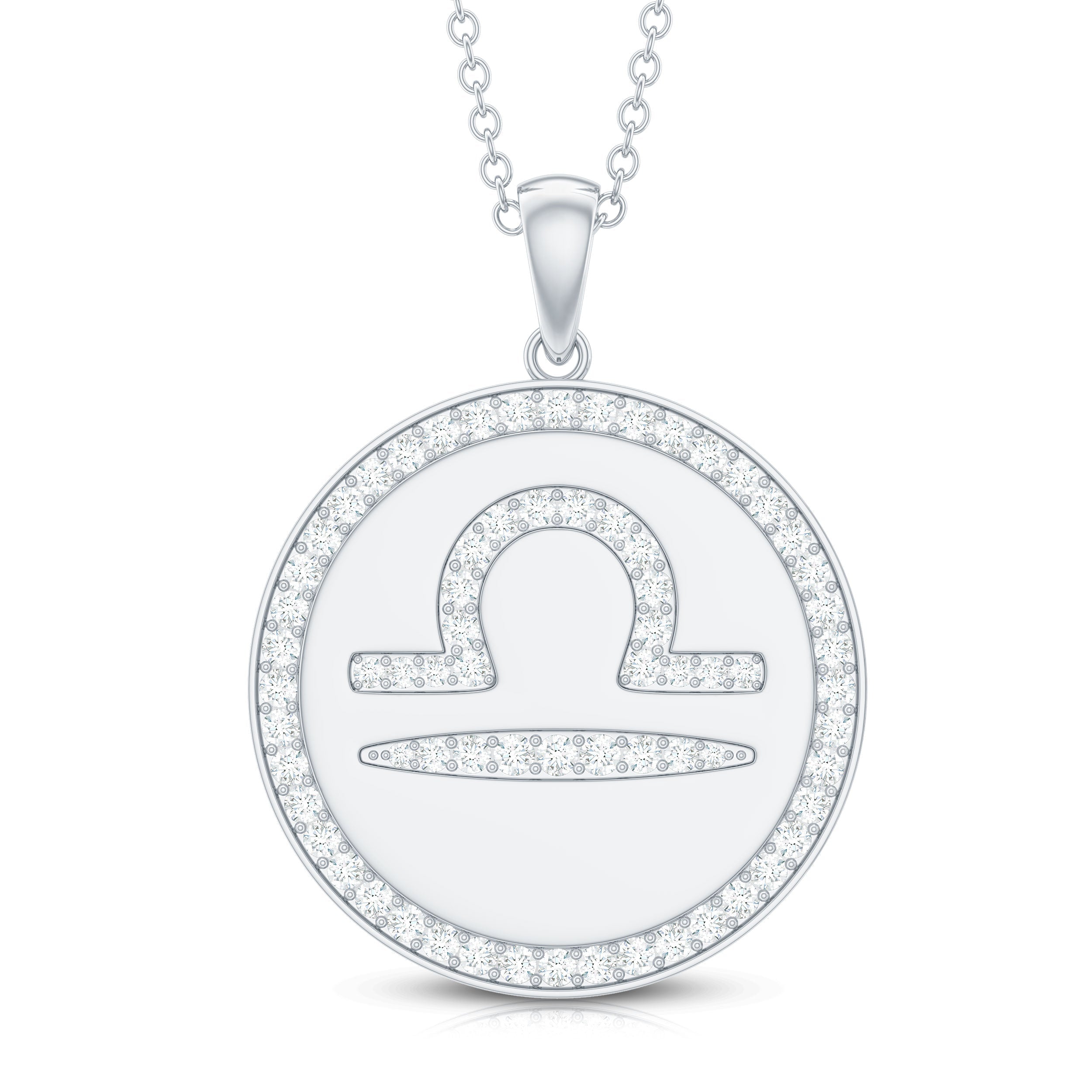 Certified Moissanite and Disc Libra Zodiac Pendant
