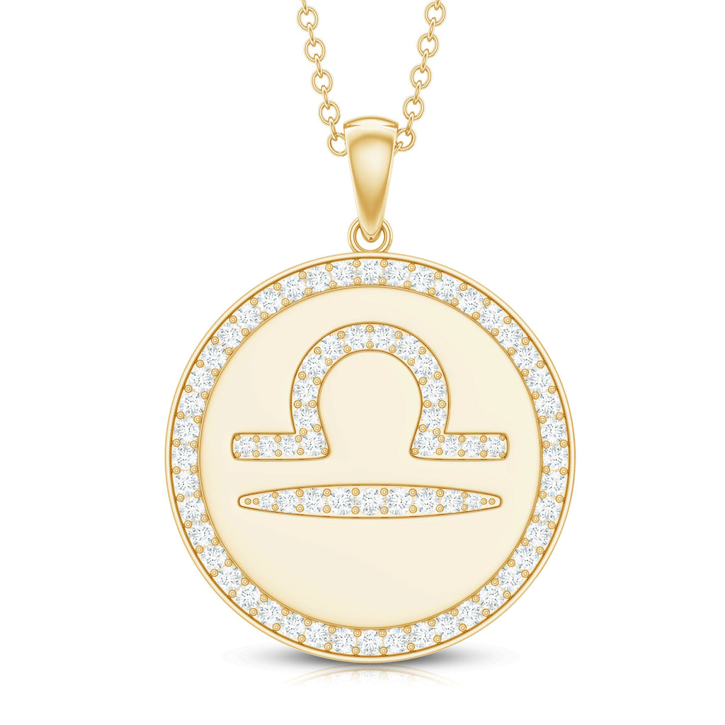 Certified Moissanite and Disc Libra Zodiac Pendant